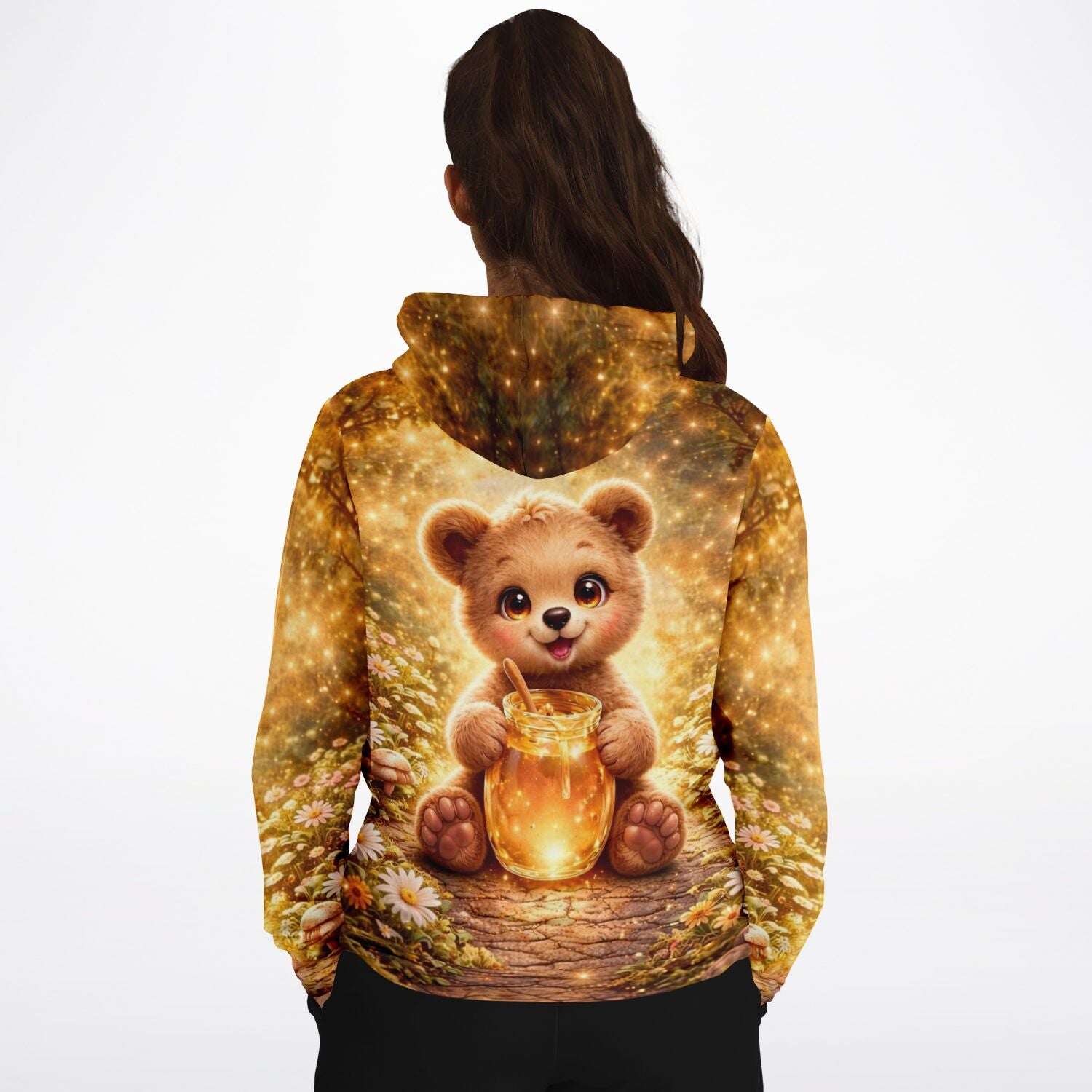 Dreamer Hoodie mit niedlichem Teddybär-Motiv und Honigtopf im Stil eines Diamond Painting oder Malen nach Zahlen Designs