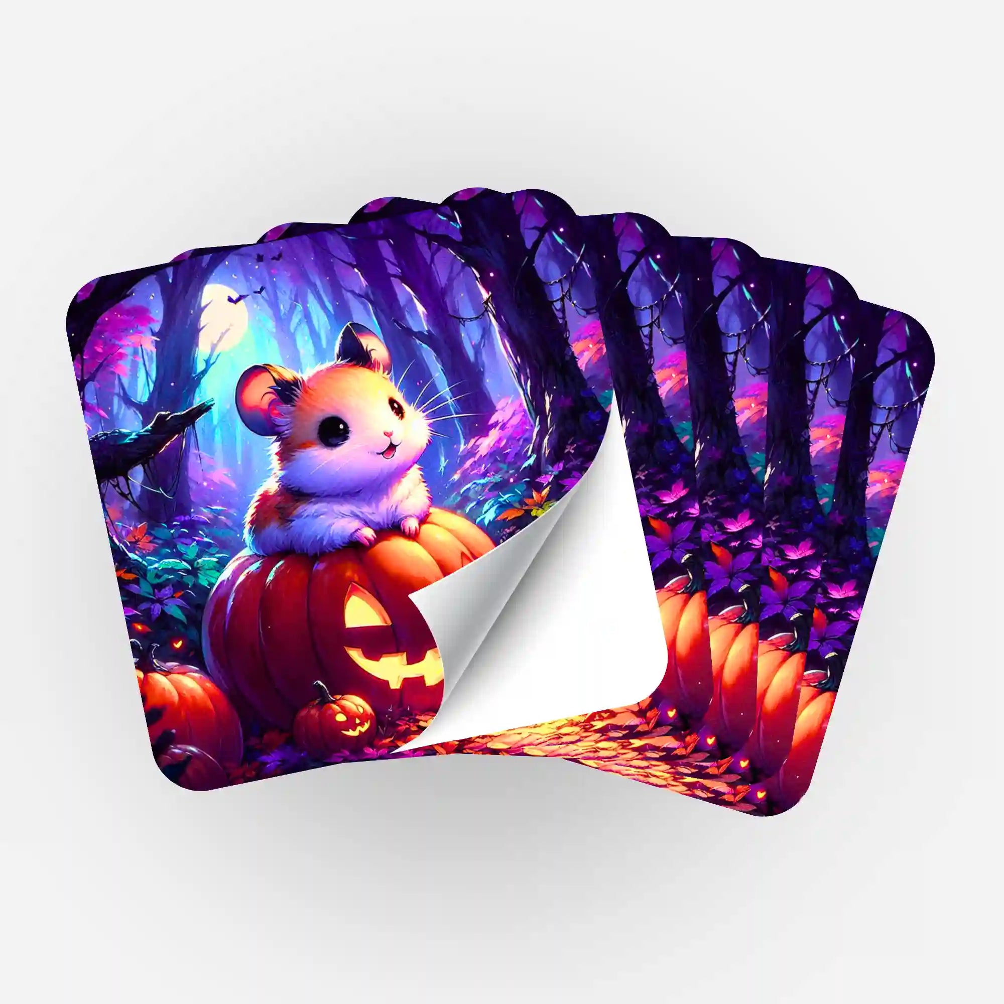 5er-Set Pumpkin Whispers Aufkleber für Diamond Painting Organisation mit süßem Hamster und Kürbis Motiv im Wald