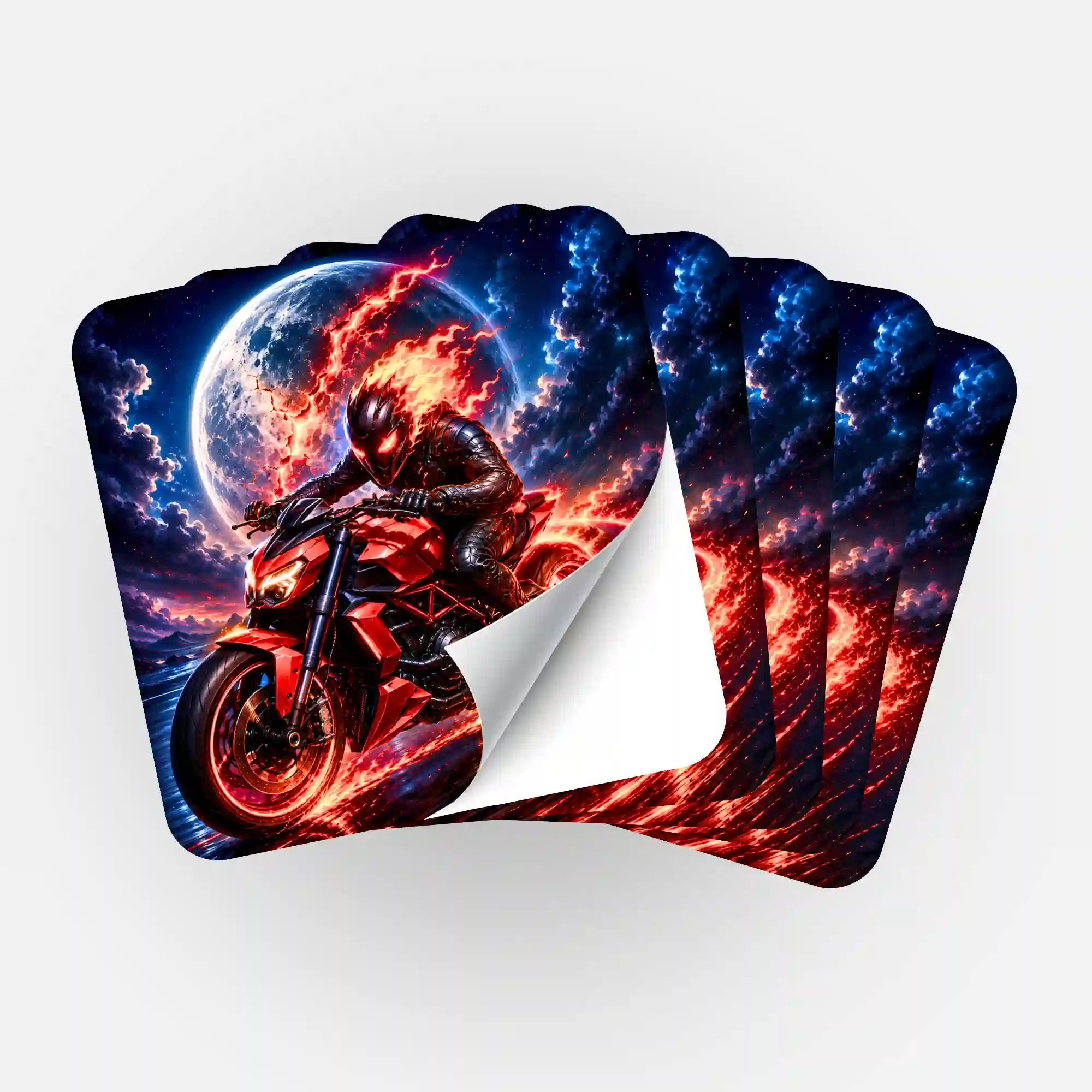 Picmondoo Aufkleber-Set Grenzgänger für Diamond Painting Zubehör mit brennendem Motorrad und Vollmond Motiv