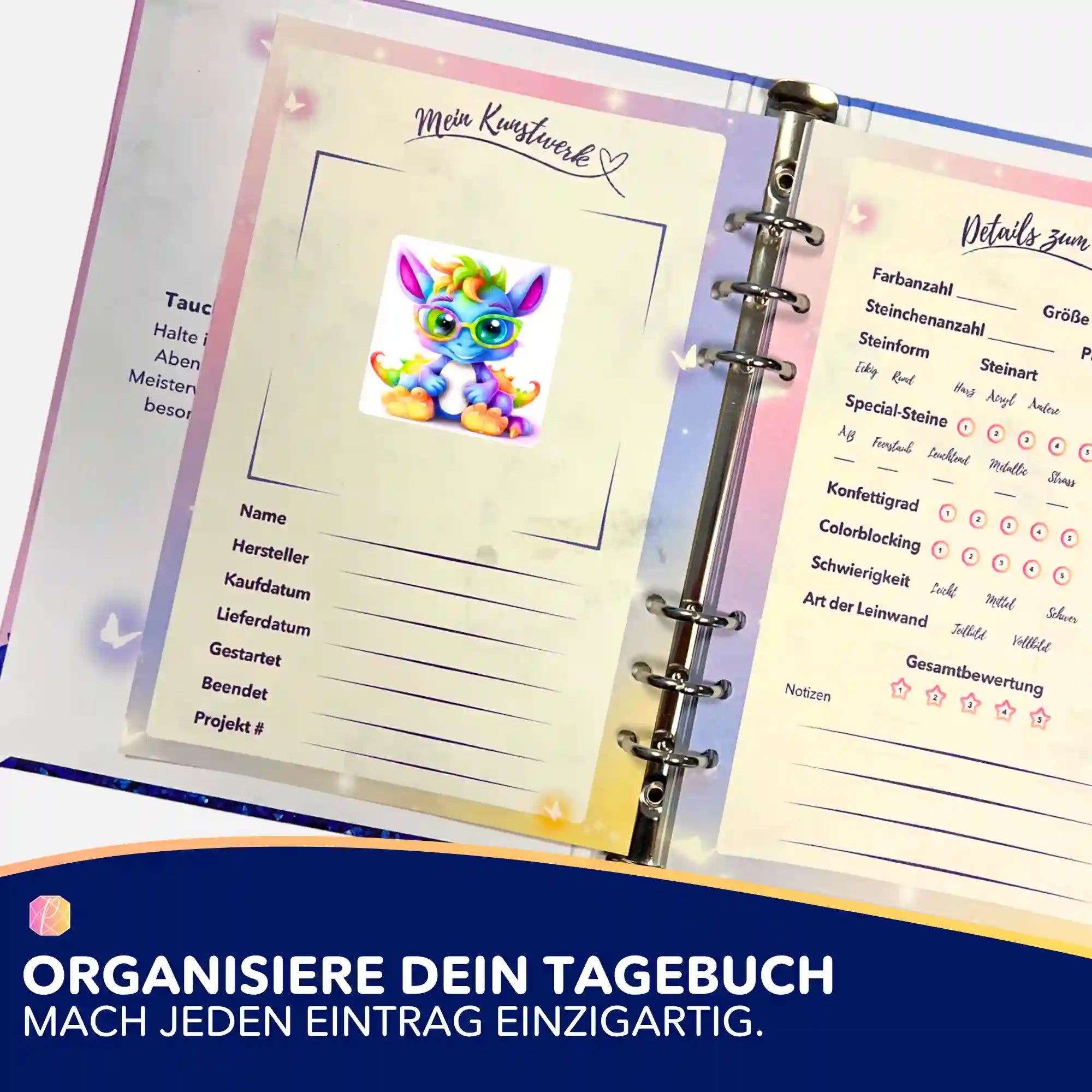 Picmondoo Schlaubi Drache Sticker für Diamond Painting Tagebuch zur einfachen Organisation deiner DIY-Kunstwerke