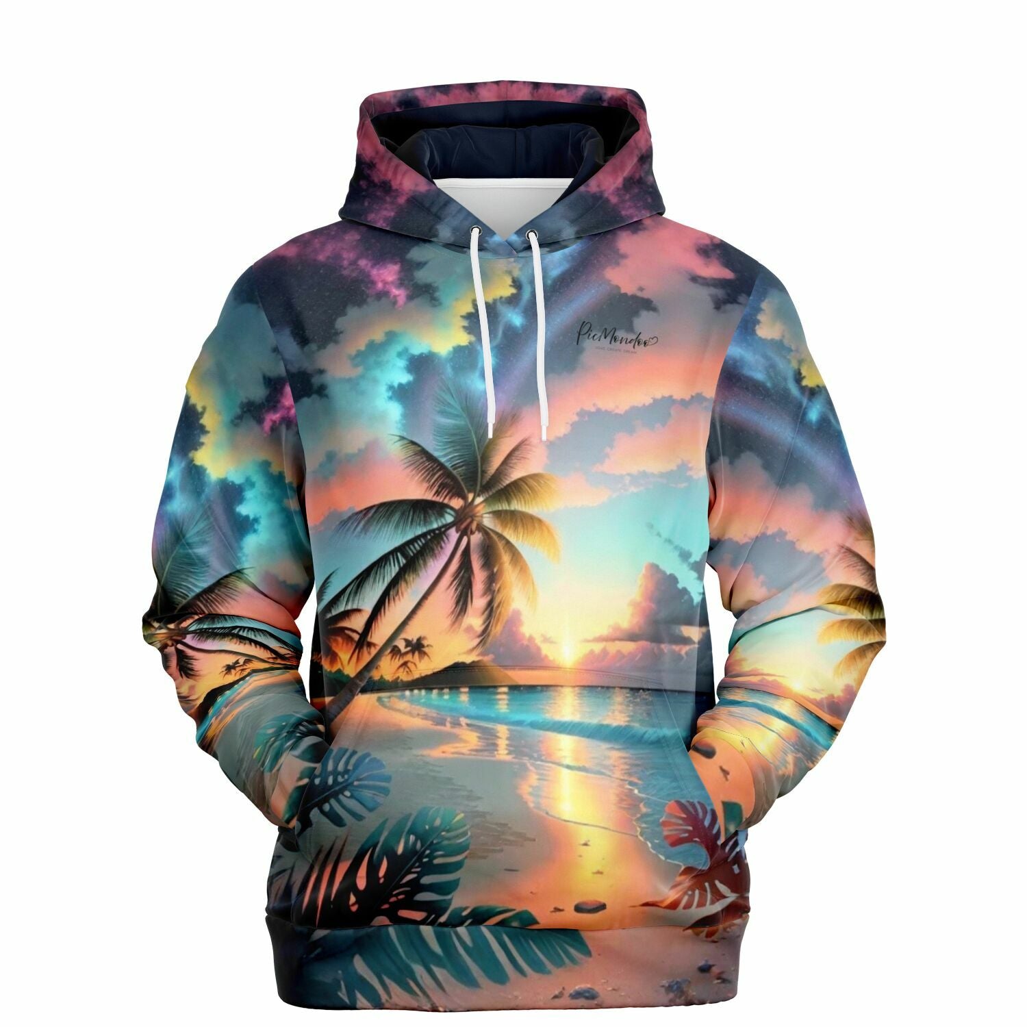 Dreamer Hoodie - Palme im bunten Abendhimmel