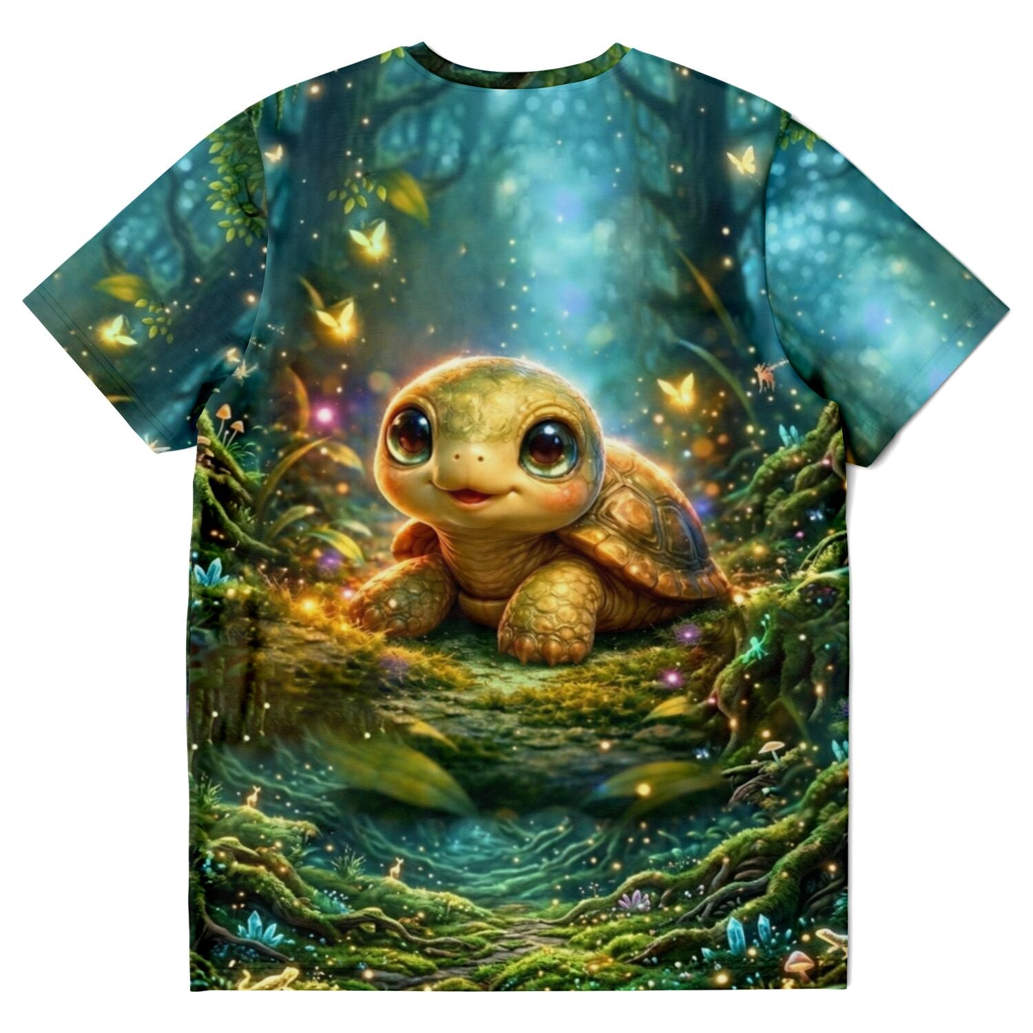 T-Shirt mit süßer Schildkröte im verzauberten Wald-Design, ideal als Diamond Painting oder Malen nach Zahlen Vorlage