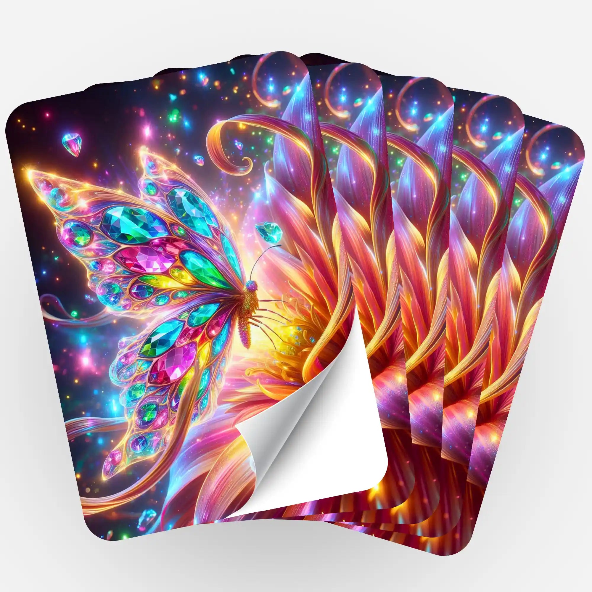 5er-Set Aufkleber mit buntem Schmetterling und Blumen Motiv für Diamond Painting Zubehör und Bastelprojekte