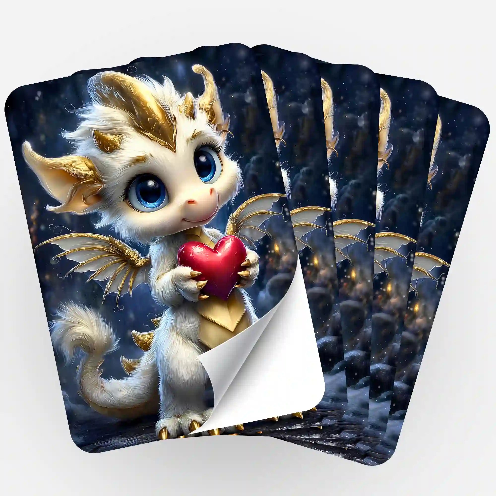 Picmondoo 5er-Set Sticker Herzlicht mit süßem Drachen-Motiv zur Organisation von Diamond Painting und Bastelsets
