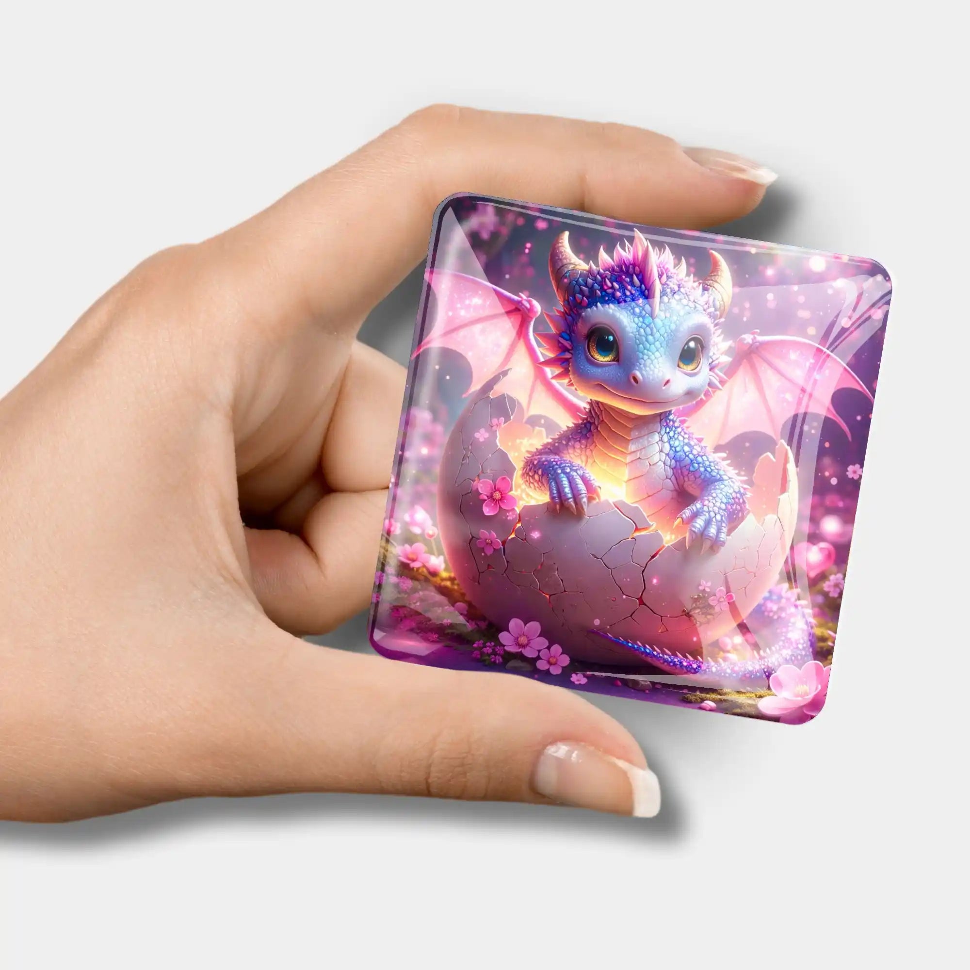 Dragon Sunny Cover Minder aus Glas für Diamond Painting mit niedlichem Babydrachen Motiv in einem Ei