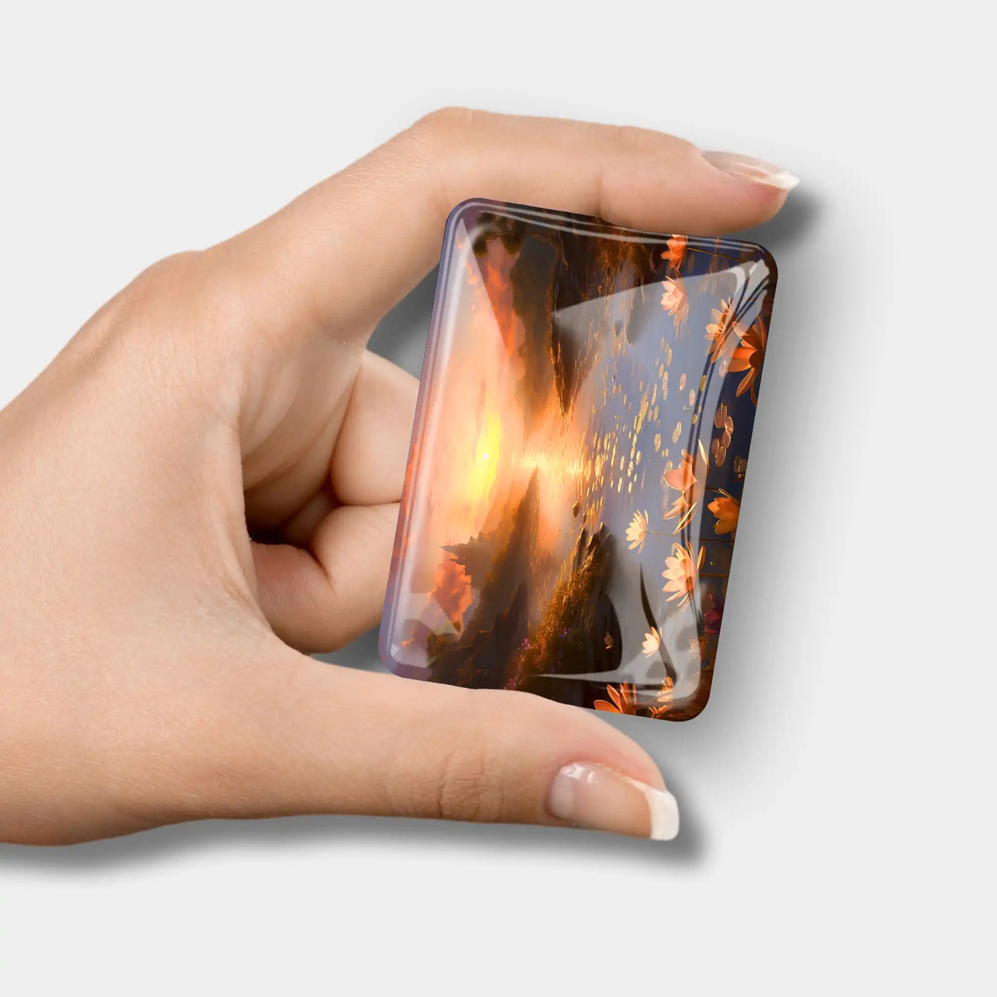 Diamond Painting Cover Minder mit Sonnenuntergang-Motiv als praktischer Magnet-Halter für Leinwände