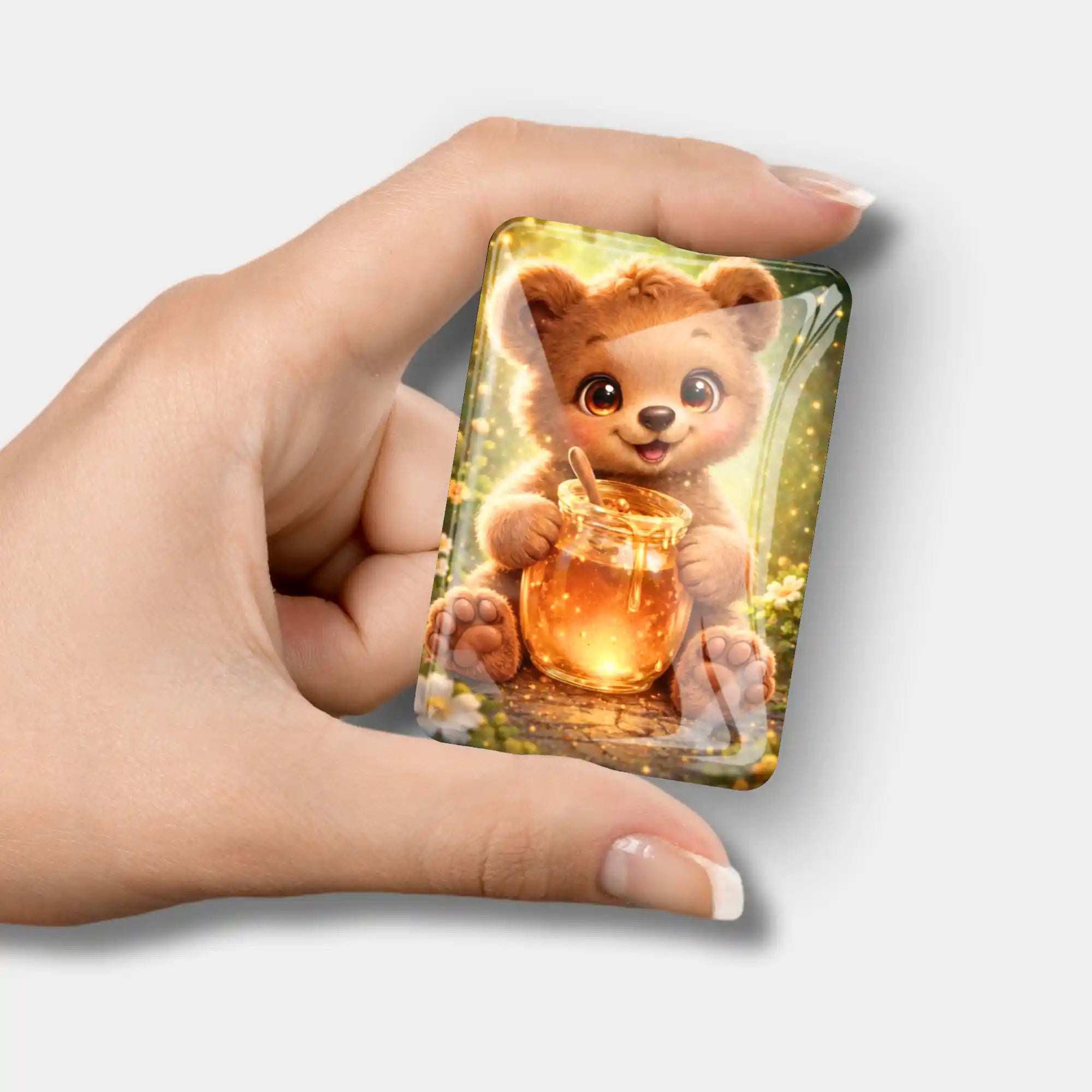 Glas Cover Minder mit süßem Teddybär-Motiv und Honigtopf als praktisches Zubehör für Diamond Painting Sets
