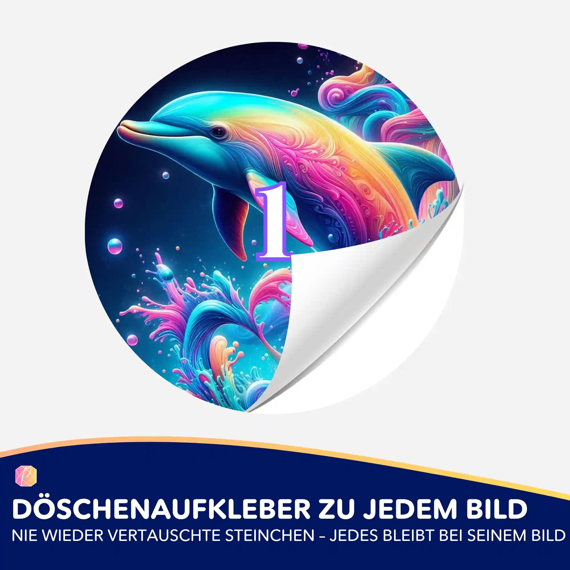 Döschenaufkleber - Delfin im Farbenmeer