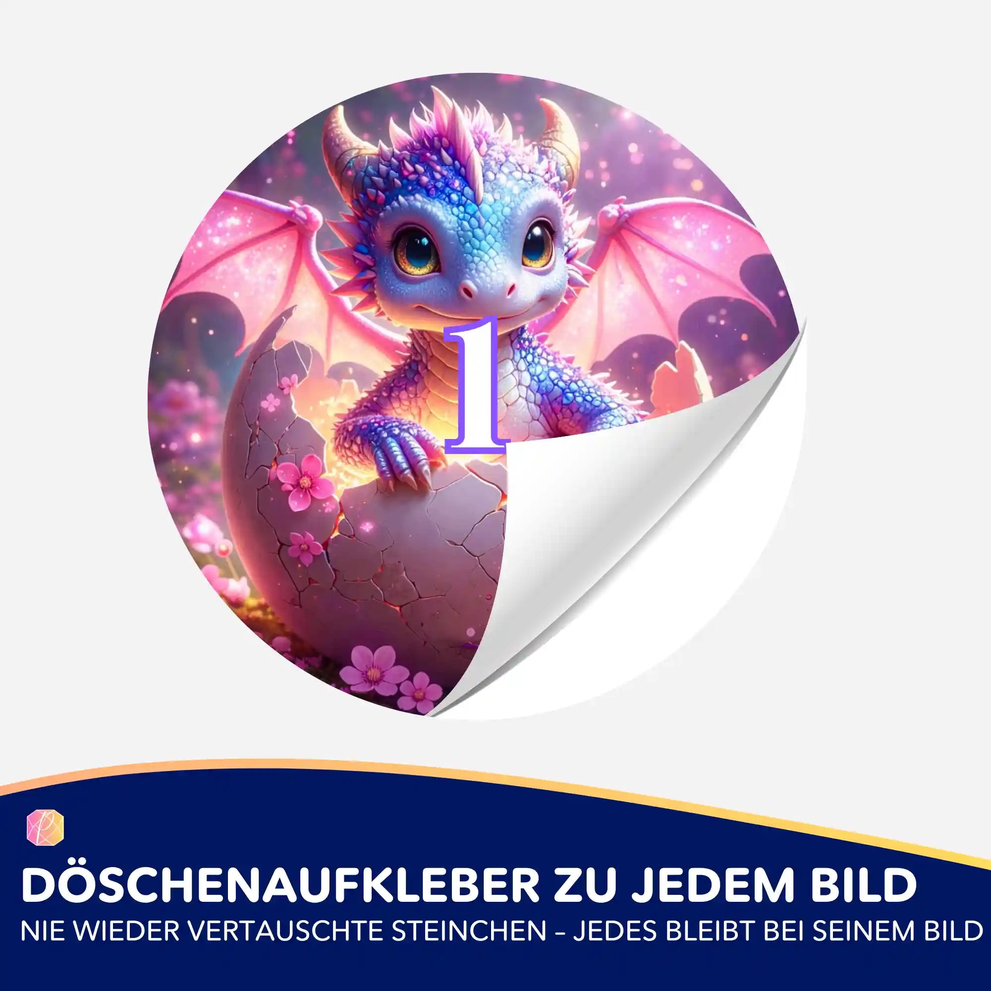 Runder Diamond Painting Döschenaufkleber mit niedlichem Drachen-Motiv Nummer 1 zur Sortierung von Diamanten