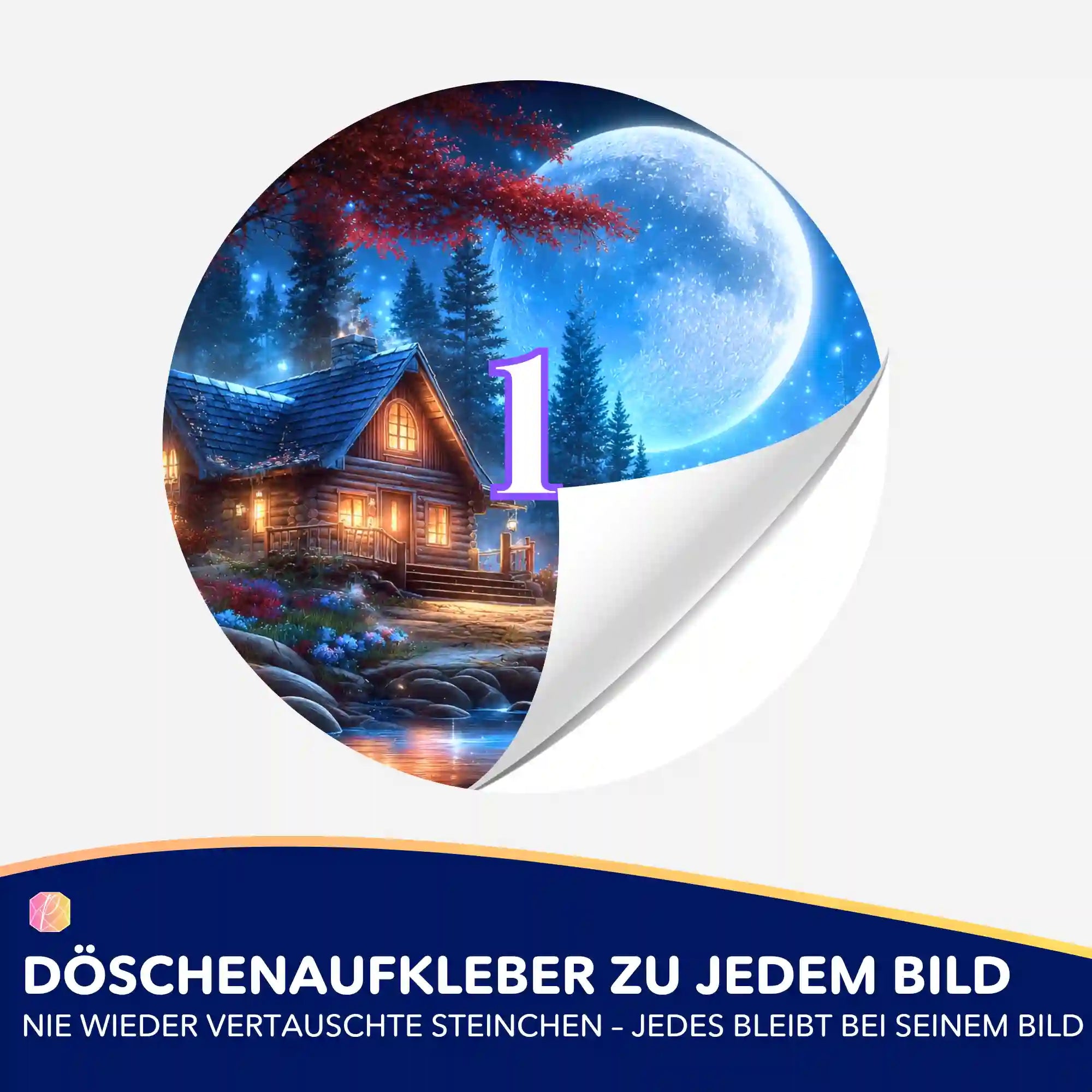 Döschenaufkleber für Diamond Painting mit Mondmotiv, ideal zum Sortieren der Steinchen für dein nächstes Kunstwerk.