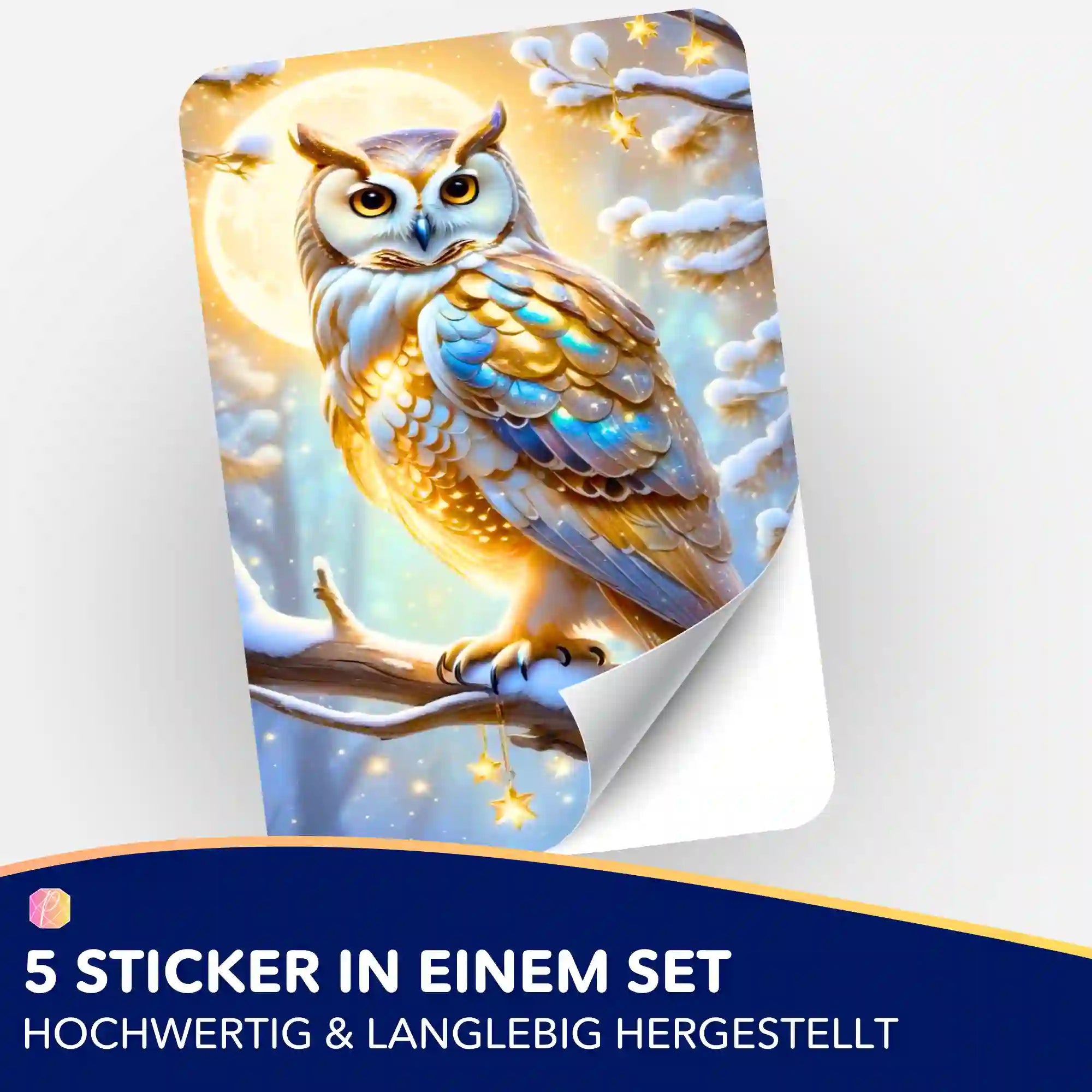 Aufkleber 5er-Set - Goldene Schneeeule