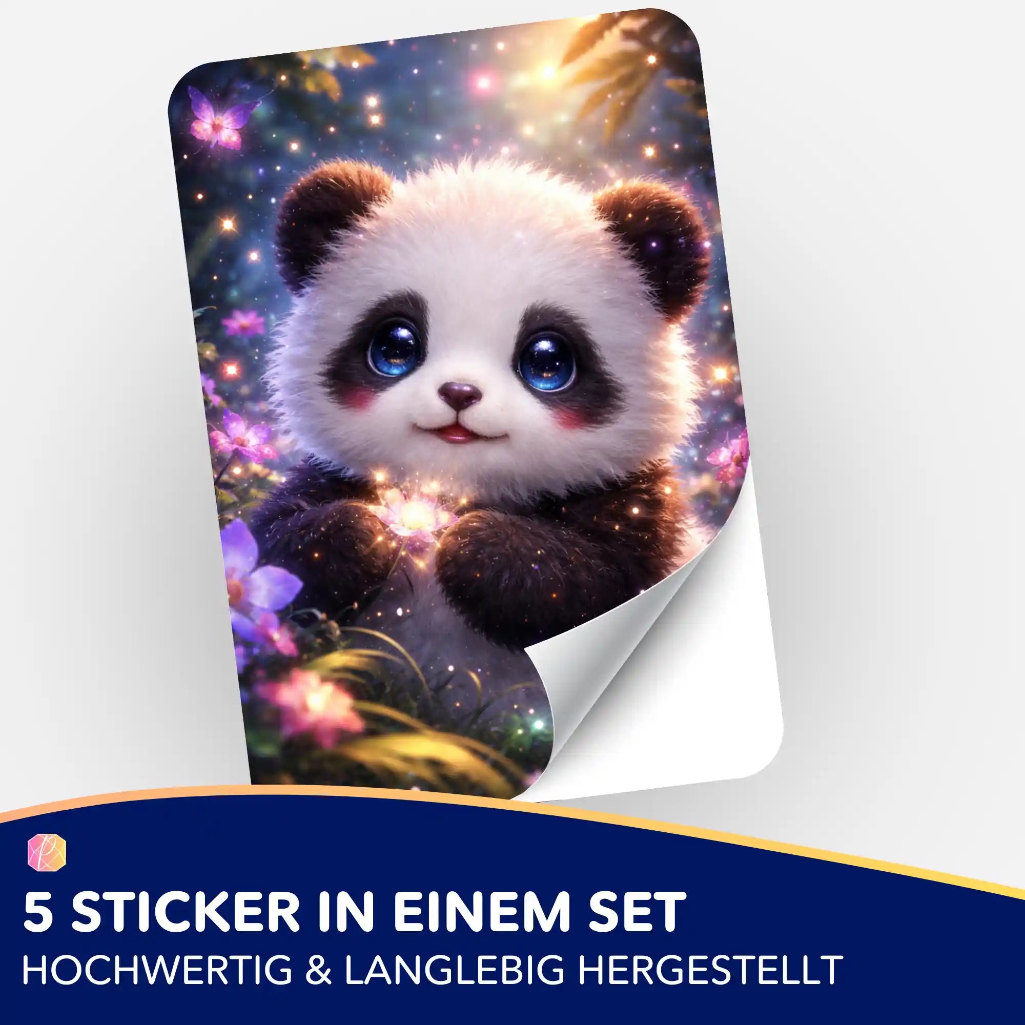 5er Diamond Painting Aufkleber-Set mit süßem Panda Motiv „Still trägt das Licht“ für Bastelbedarf und Organisation