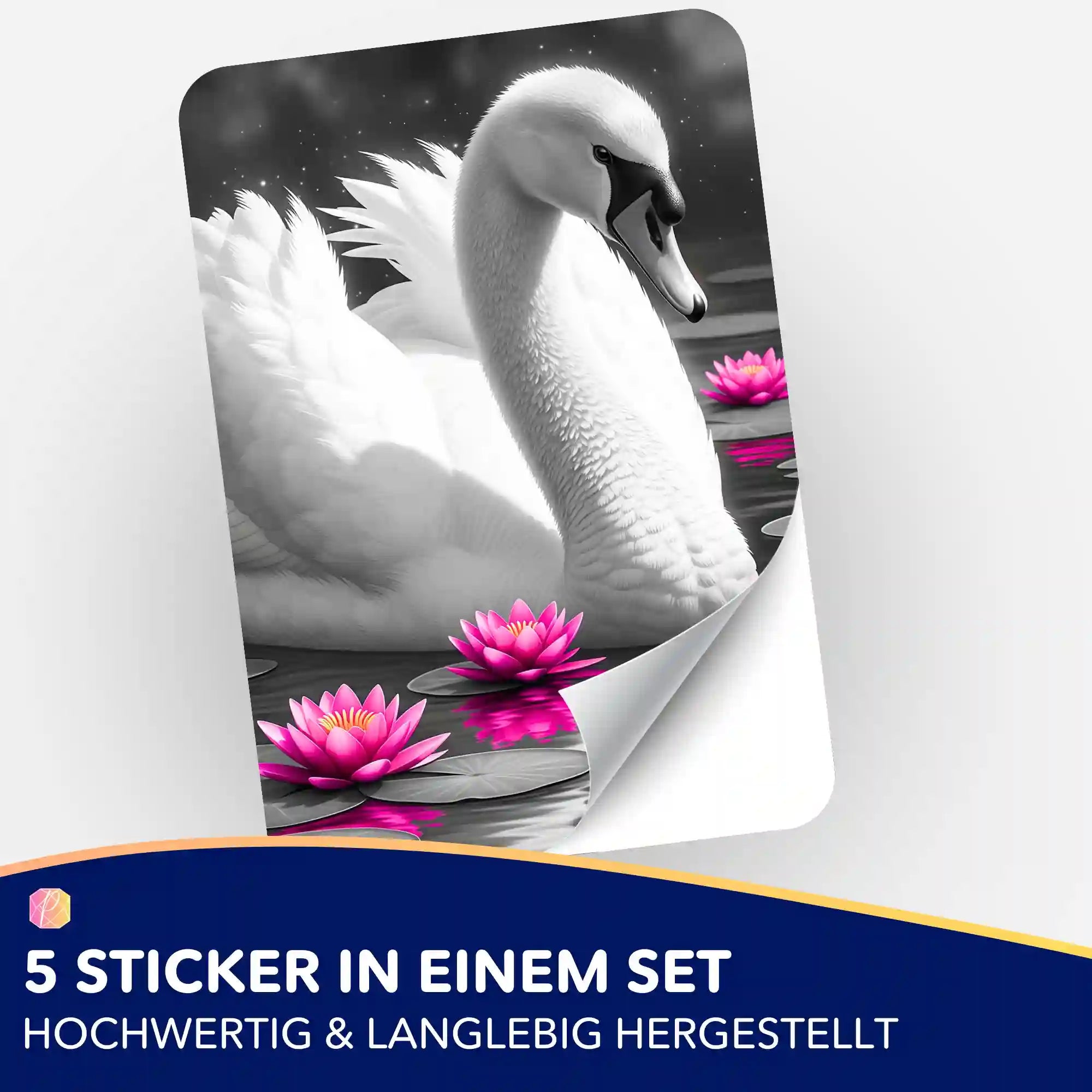 Aufkleber 5er-Set - Schwan im Seerosensee