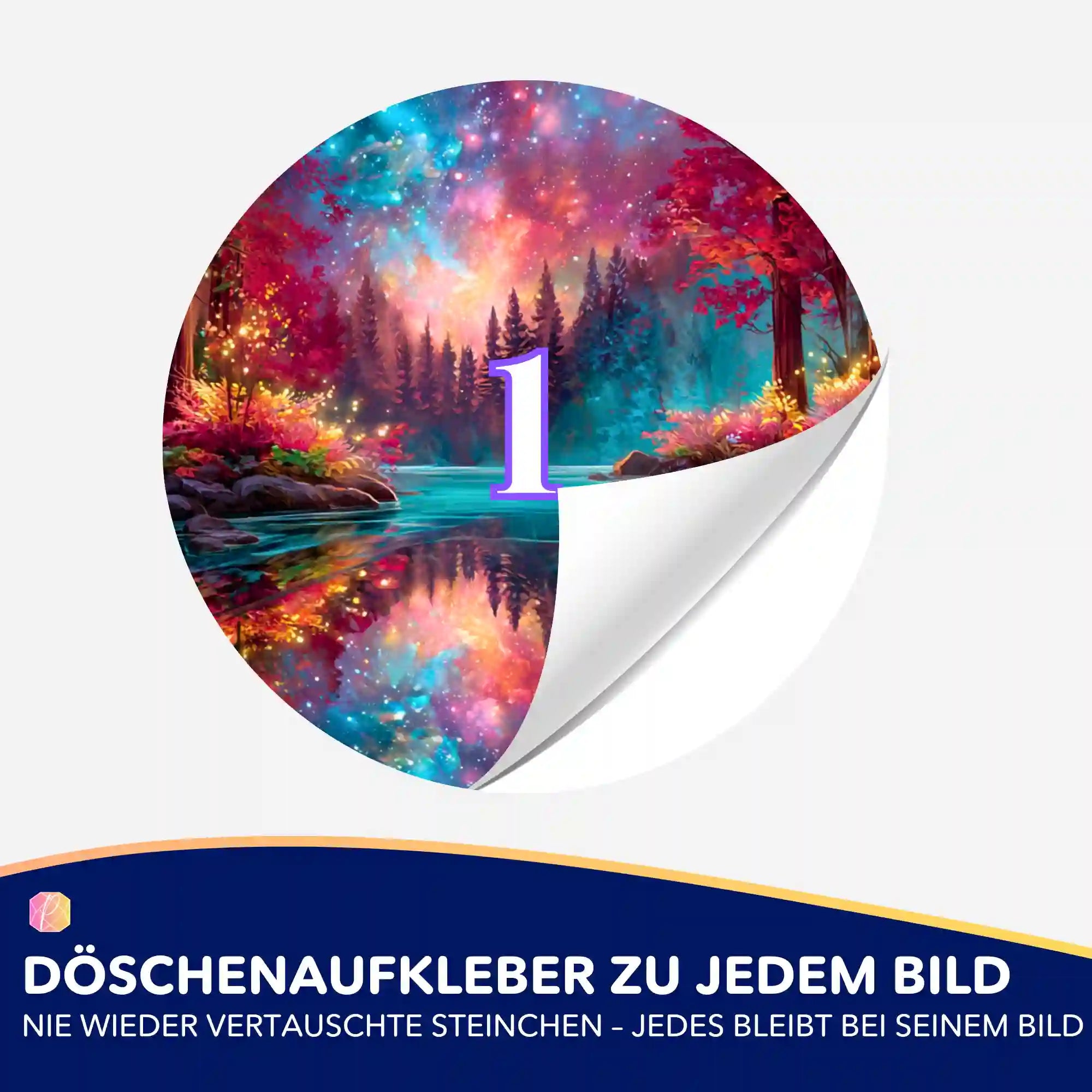 Bunter Döschenaufkleber mit der Nummer 1 für Diamond Painting Organisation und einfache Sortierung der Diamanten.