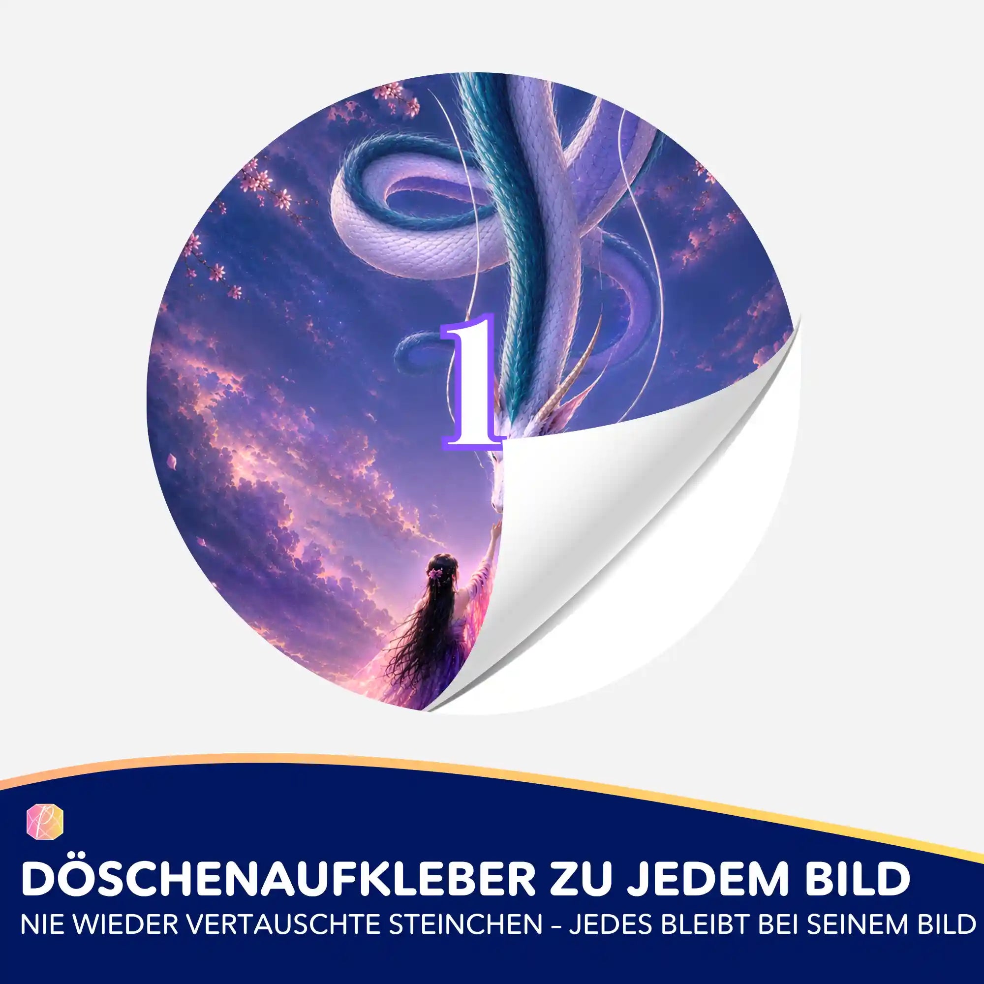 Döschenaufkleber für Diamond Painting mit Drachen-Motiv zur einfachen Sortierung der Steinfarben beim Basteln.