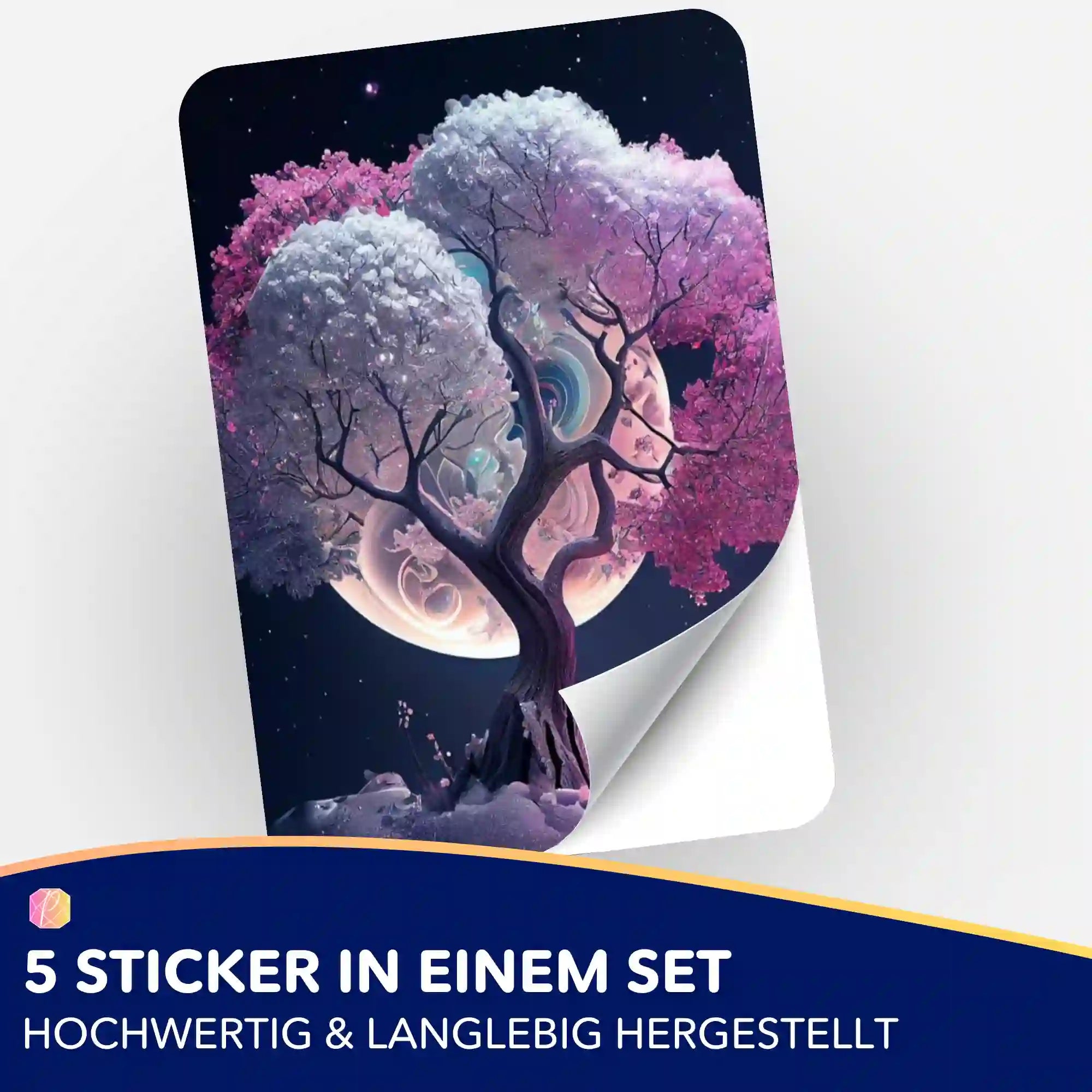 Aufkleber 5er-Set - Pink Tree at Night