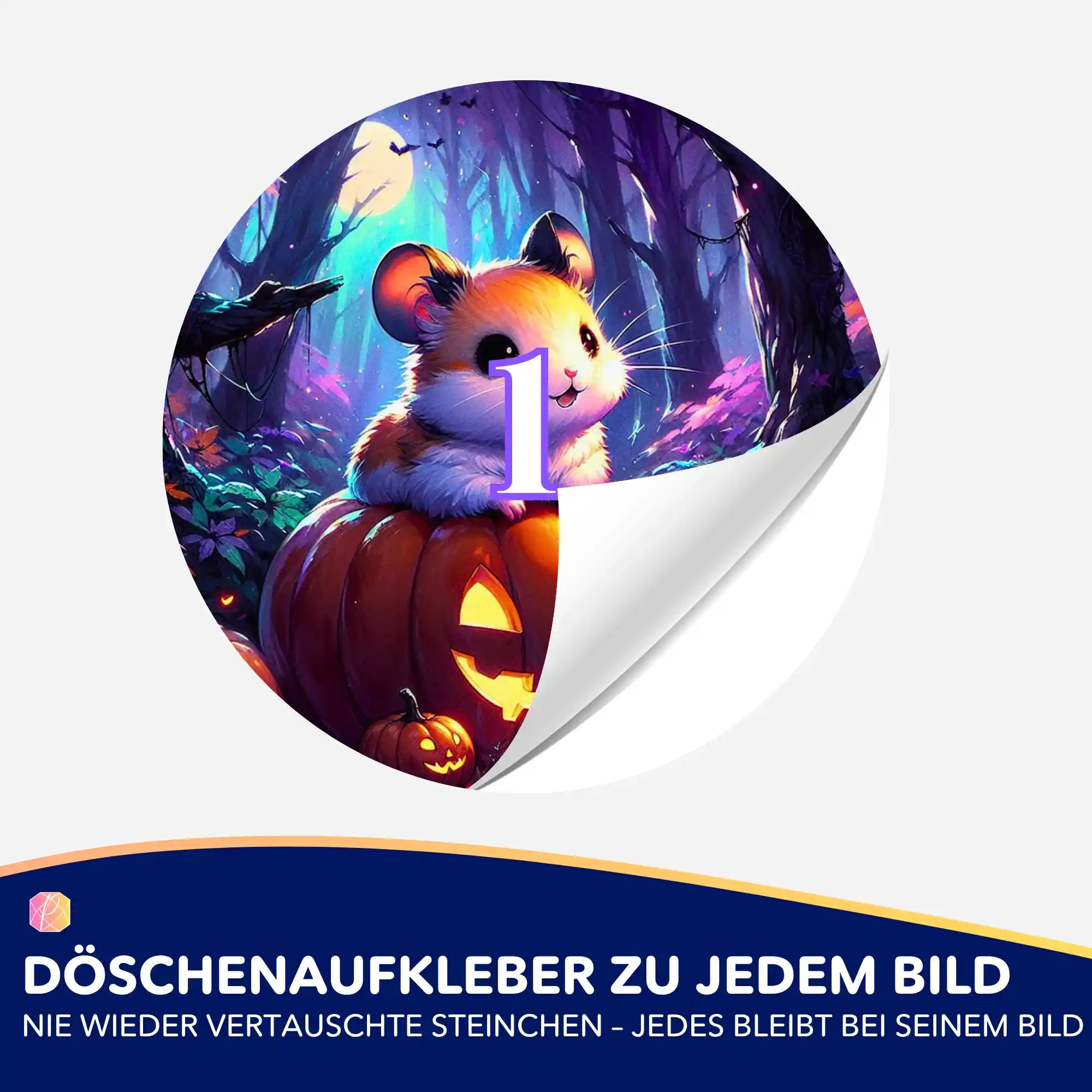 Runder Diamond Painting Döschenaufkleber mit Disney-Motiv Pumpkin Whispers zur Organisation von Diamanten-Steinchen.