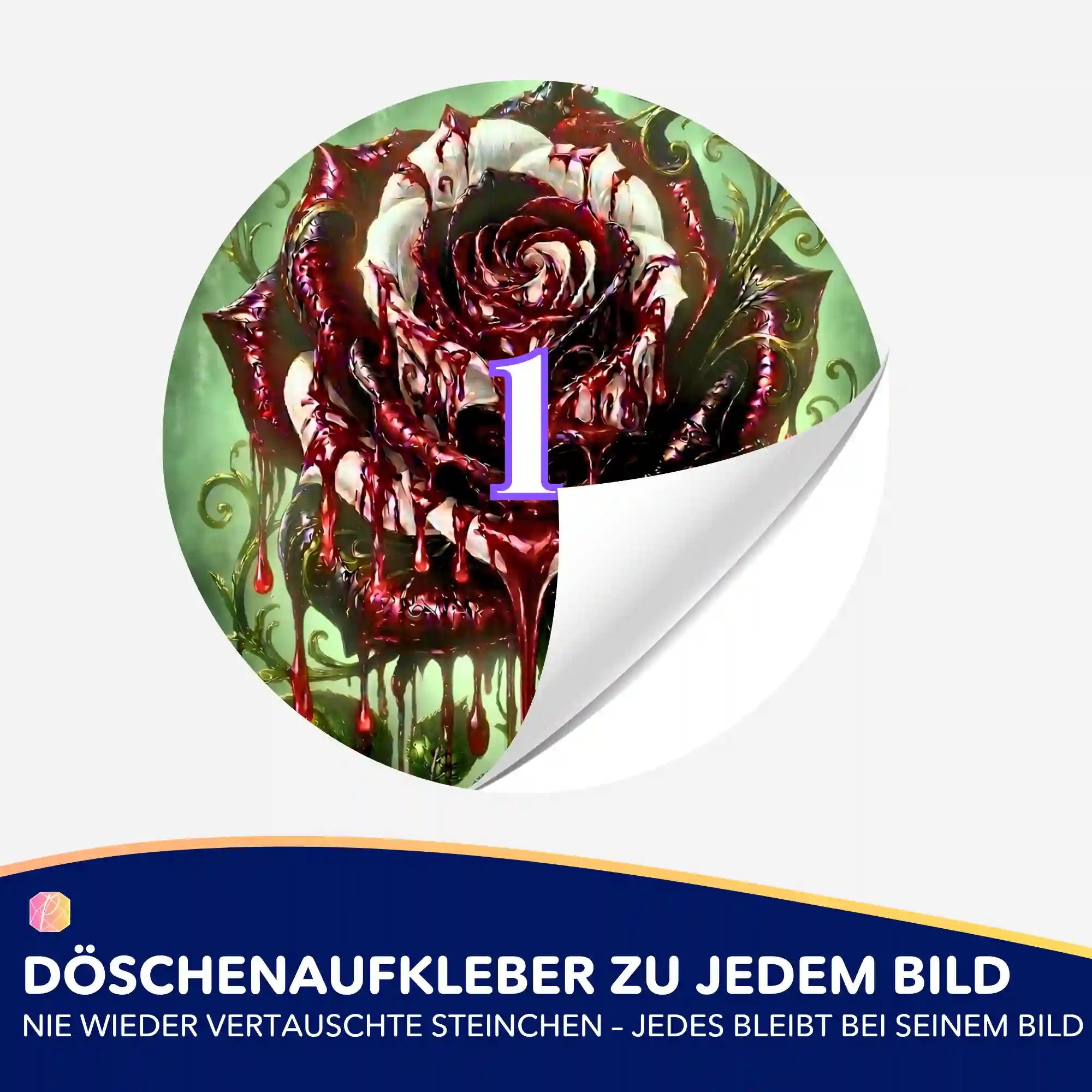 Runder Döschenaufkleber mit Rosen-Motiv für Diamond Painting zur einfachen Organisation der Diamanten Steinchen.