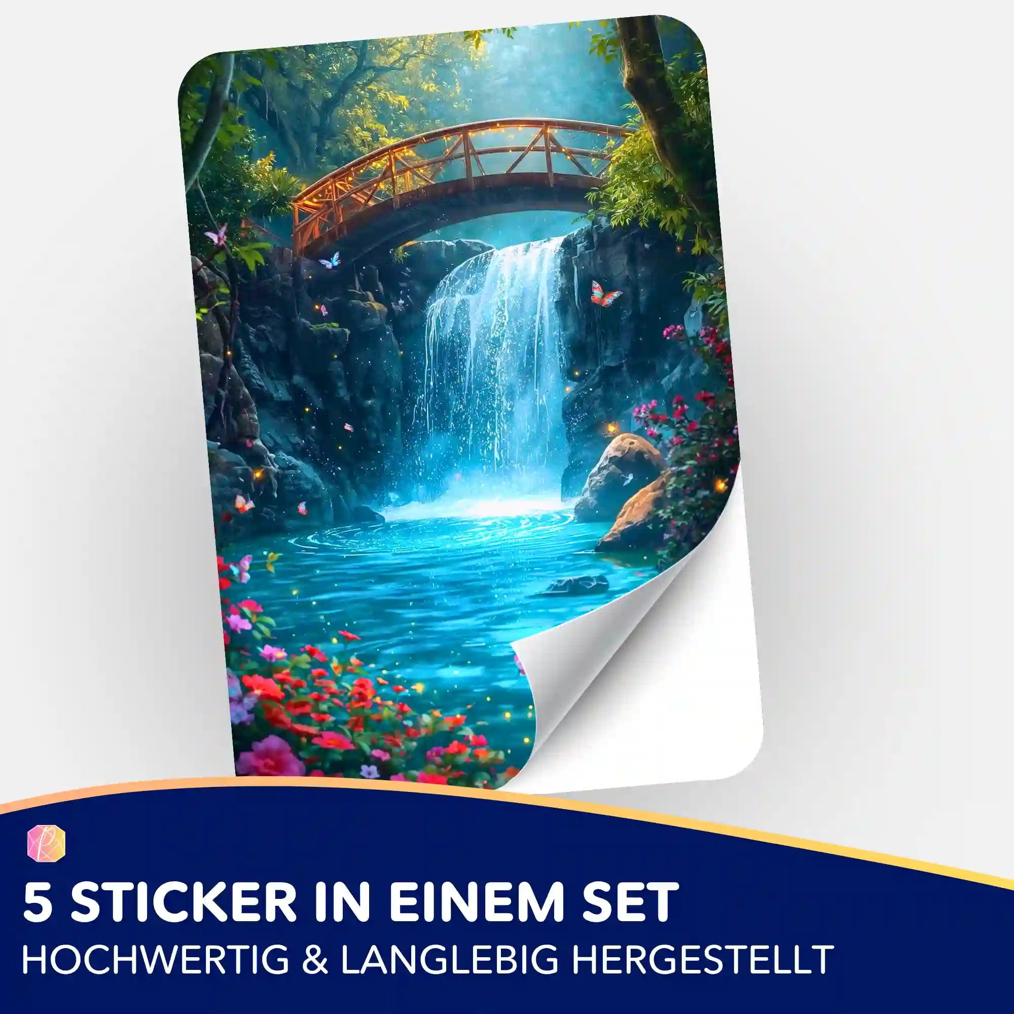 Picmondoo Sticker-Set Brücke der Träume mit Wasserfall-Motiv zur Organisation von Diamond Painting und Malen nach Zahlen
