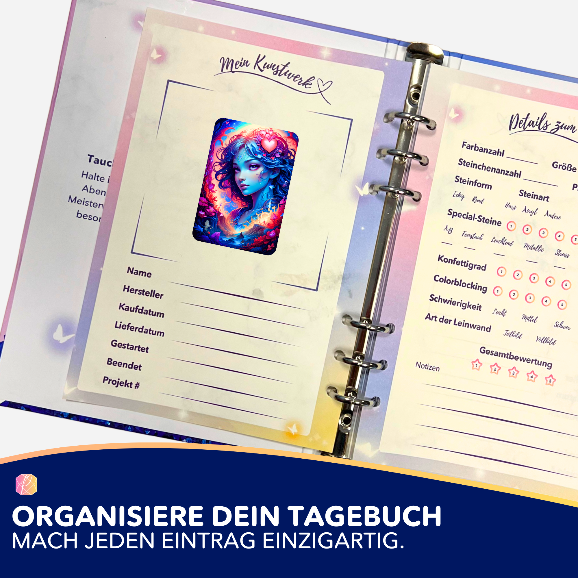 Mystic Girl Aufkleber für Diamond Painting Tagebuch zur Organisation von DIY-Kunstwerken und Projektdetails