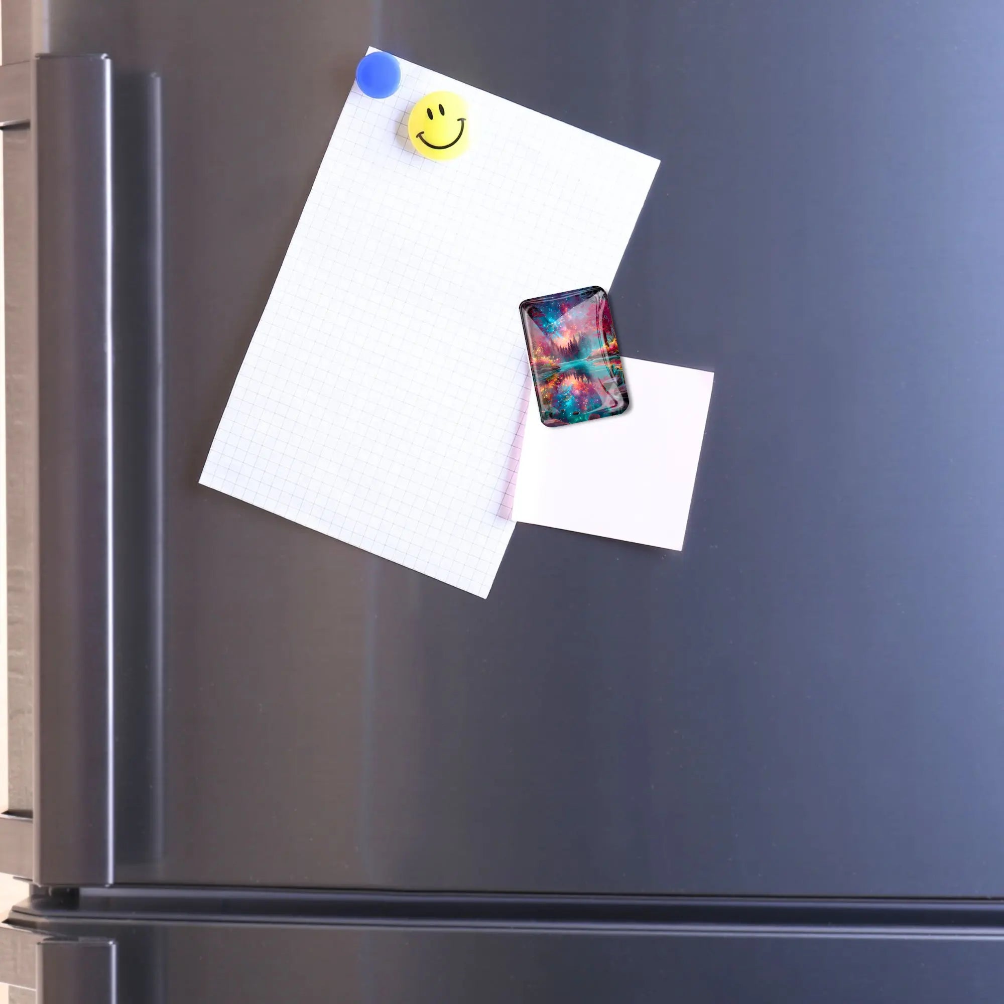 Magischer Diamond Painting Cover Minder Motiv Wenn die Welt den Atem anhält aus Glas als dekorativer Magnet am Kühlschrank