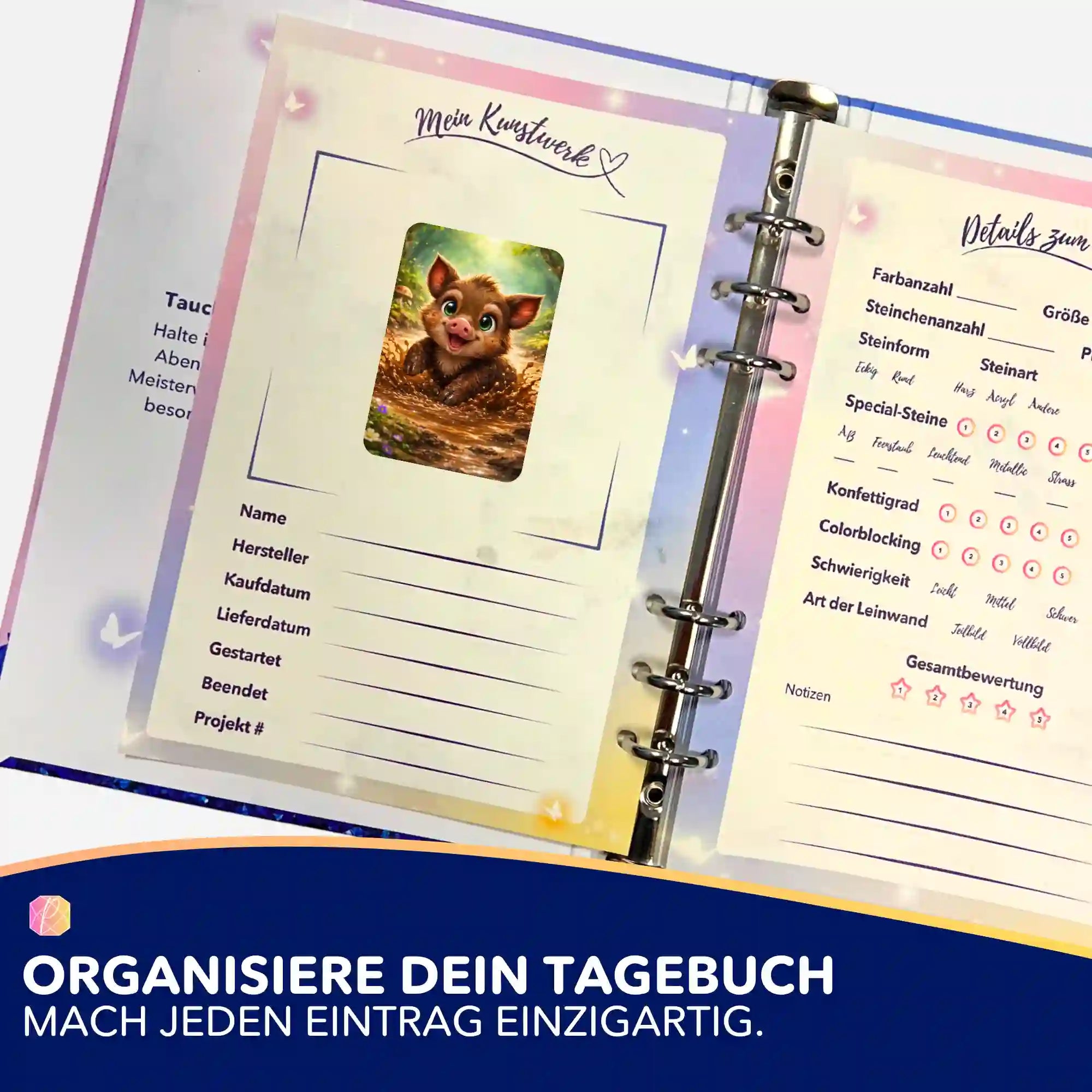 Picmondoo Pfützenglück Sticker im Diamond Painting Tagebuch zur Projektorganisation von Malen nach Zahlen Projekten