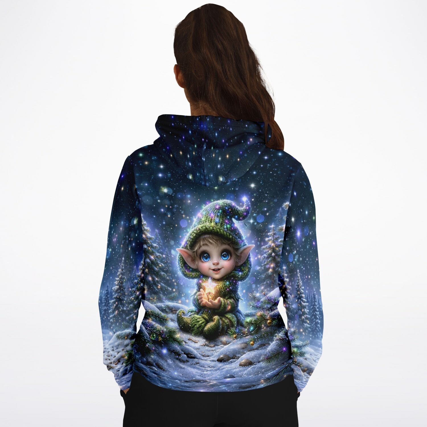 Dreamer Hoodie mit magischem Waldelf-Motiv und Sternennacht, ideal für Fans von Diamond Painting und Kunstdesigns.