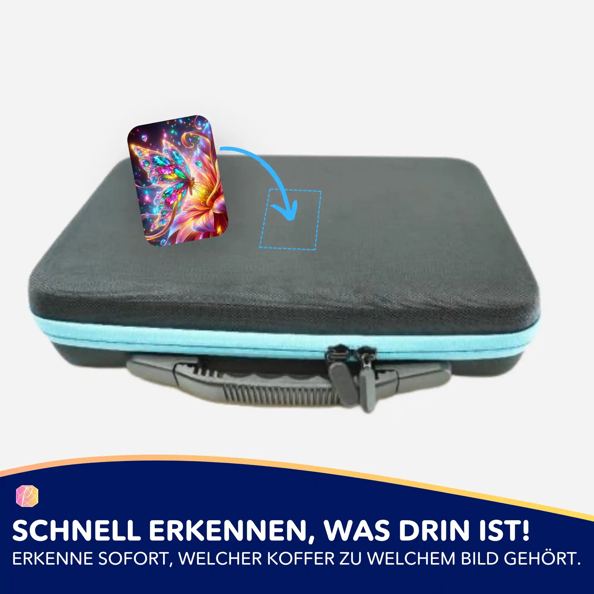 Picmondoo Diamond Painting Aufkleber zur Beschriftung von Zubehör-Koffern mit buntem Schmetterlings-Motiv