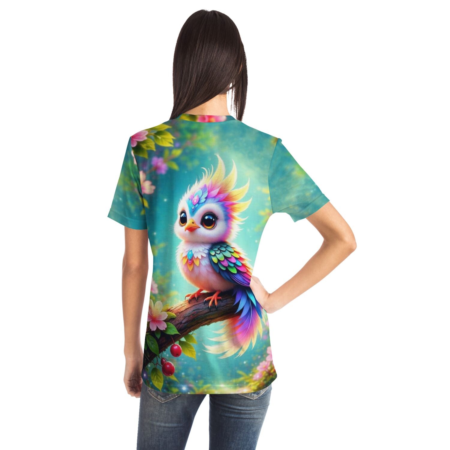 T-Shirt mit buntem Vogel Motiv im Stil von Malen nach Zahlen und Diamond Painting Designs für kreative Fans