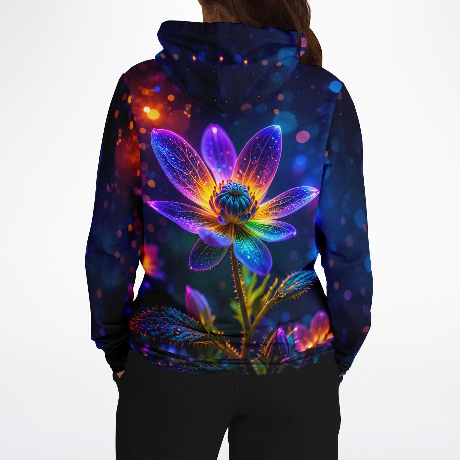 Dreamer Hoodie mit farbenprächtigem, leuchtendem Blumenmotiv inspiriert von Diamond Painting und Malen nach Zahlen Kunst