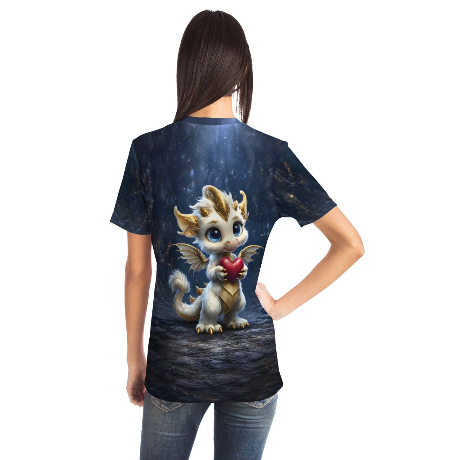 T-Shirt mit süßem Drachen Motiv Herzlicht, passend zu Diamond Painting und Malen nach Zahlen für Erwachsene