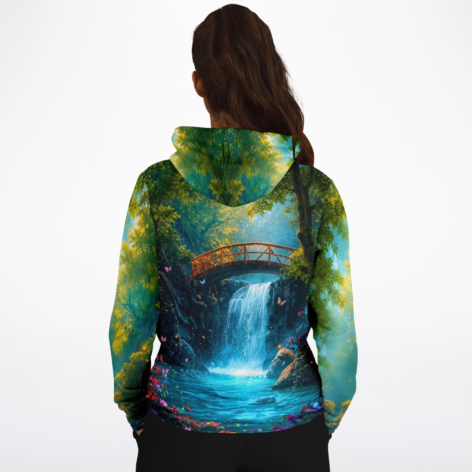 Dreamer Hoodie mit Brücke der Träume Motiv, inspiriert von Diamond Painting Kunst und magischen Waldlandschaften