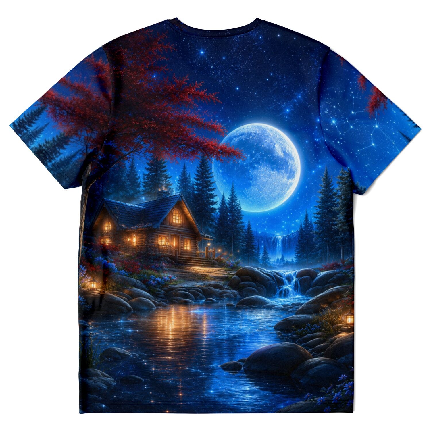Dreamer T-Shirt mit Mondlicht-Landschaft, wie sie von Diamond Painting oder Malen nach Zahlen Motiven bekannt ist.