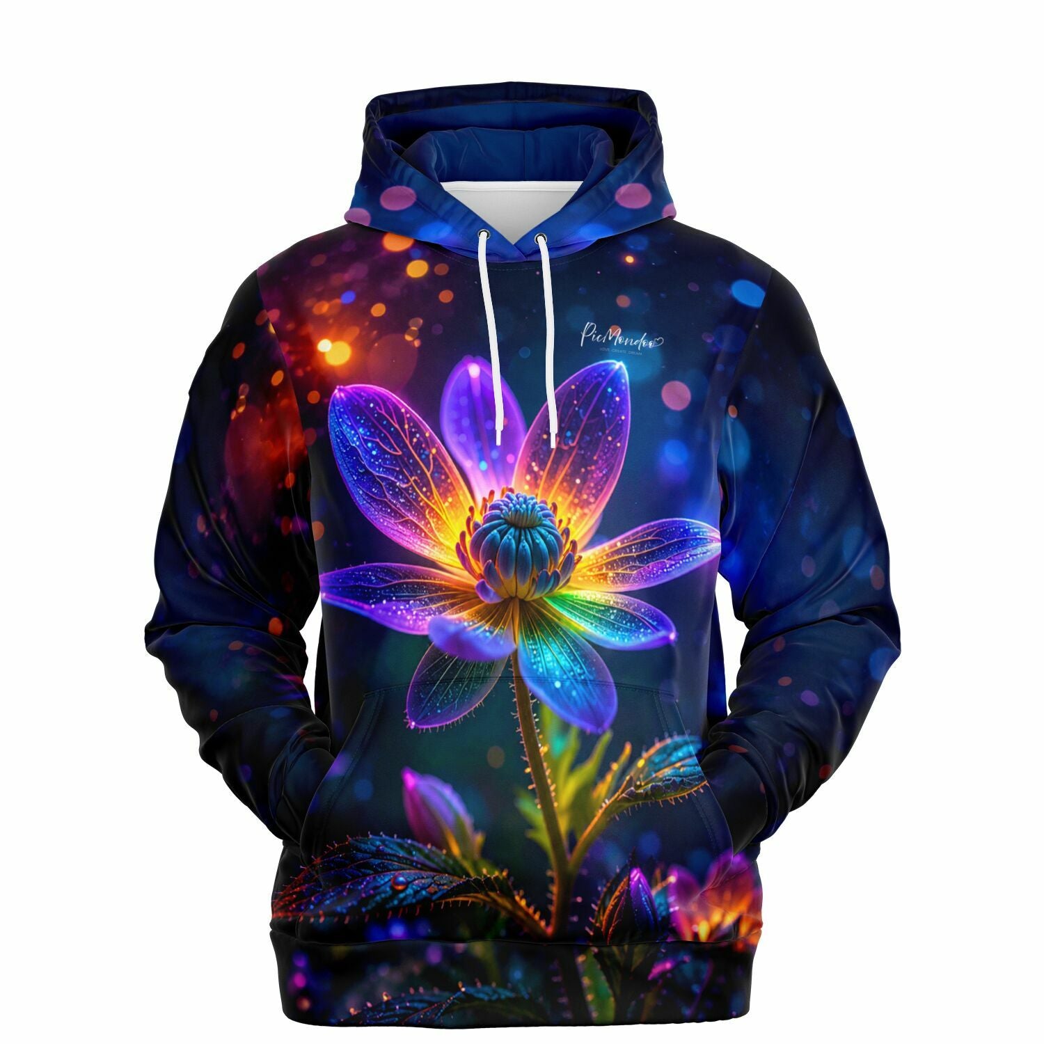 Dreamer Hoodie Im Kern des Lichts mit leuchtendem Blumenmotiv im Stil unserer Diamond Painting und Malen nach Zahlen Sets