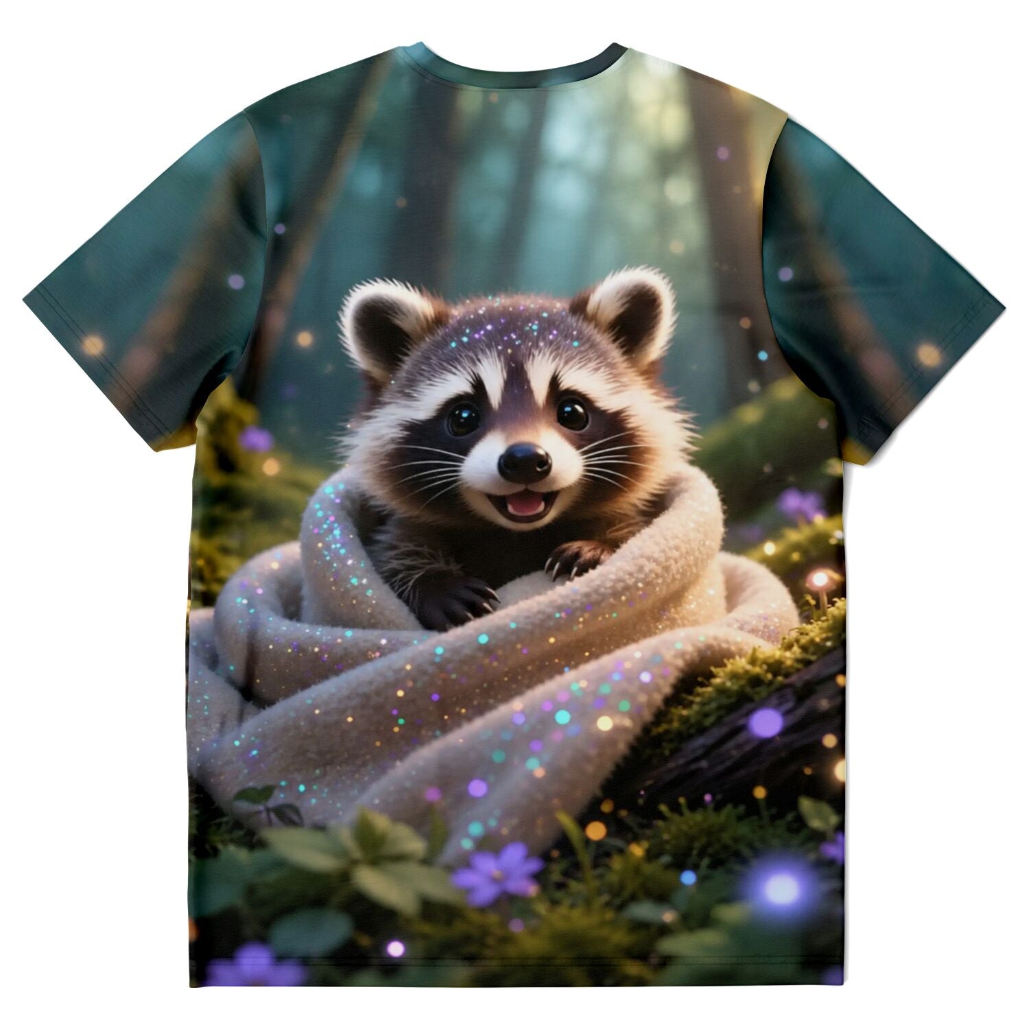 T-Shirt mit süßem Waschbär-Motiv in Decke gewickelt, Design passend für Diamond Painting und Malen nach Zahlen Fans