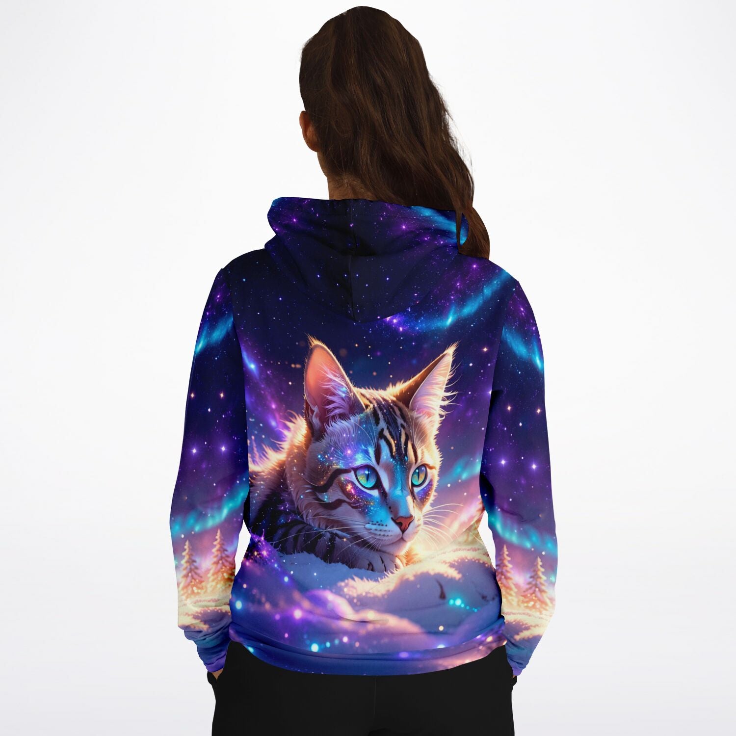 Dreamer Hoodie Samtpfote mit galaktischem Katzen-Motiv in leuchtenden Farben wie beim Diamond Painting