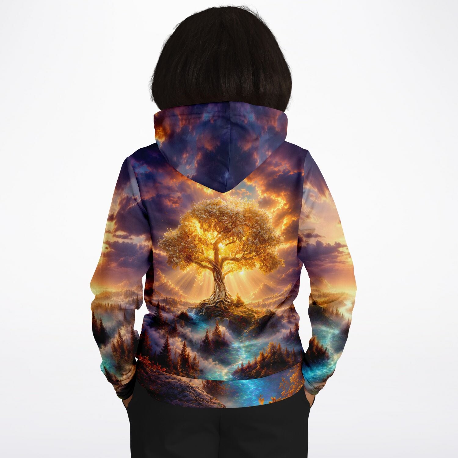 Hoodie mit Motiv Der goldene Weltenbaum; AOP-Design inspiriert von Diamond Painting und Malen nach Zahlen für Erwachsene
