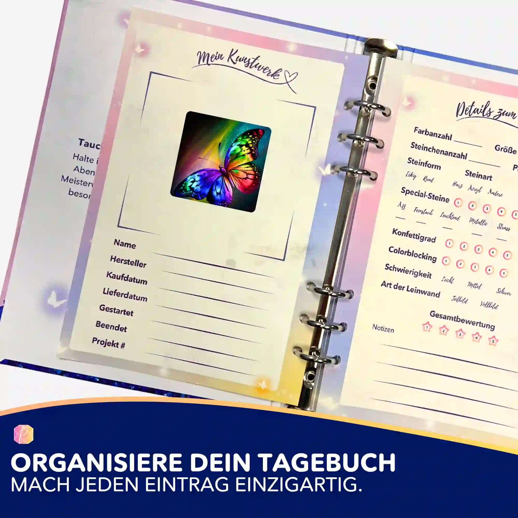 Aufkleber 5er-Set - Bunter Schmetterling