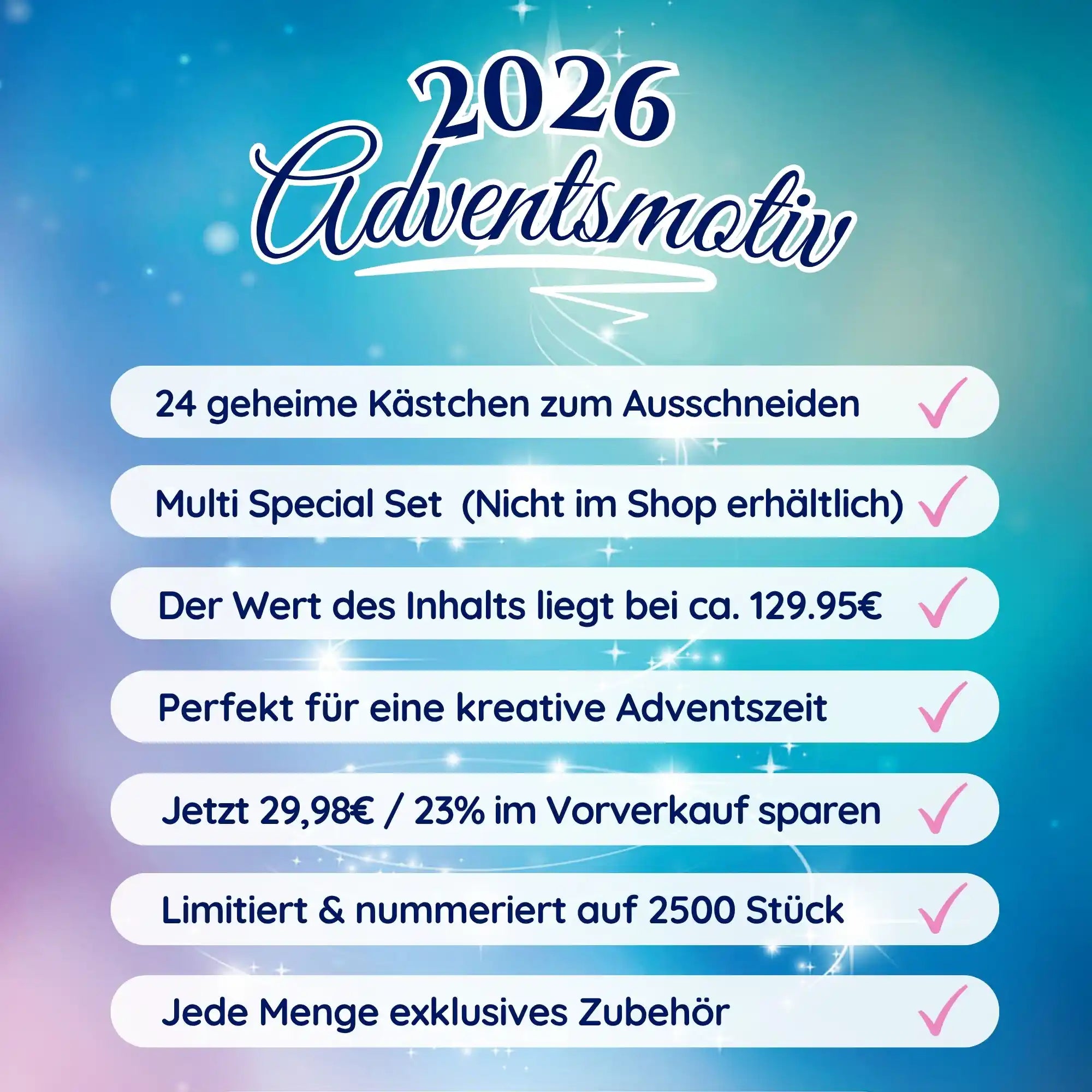 Picmondoo Diamond Painting Adventsmotiv 2026: Limitierte Mystery Adventsbox mit 24 Kästchen und exklusivem Bastel-Zubehör.
