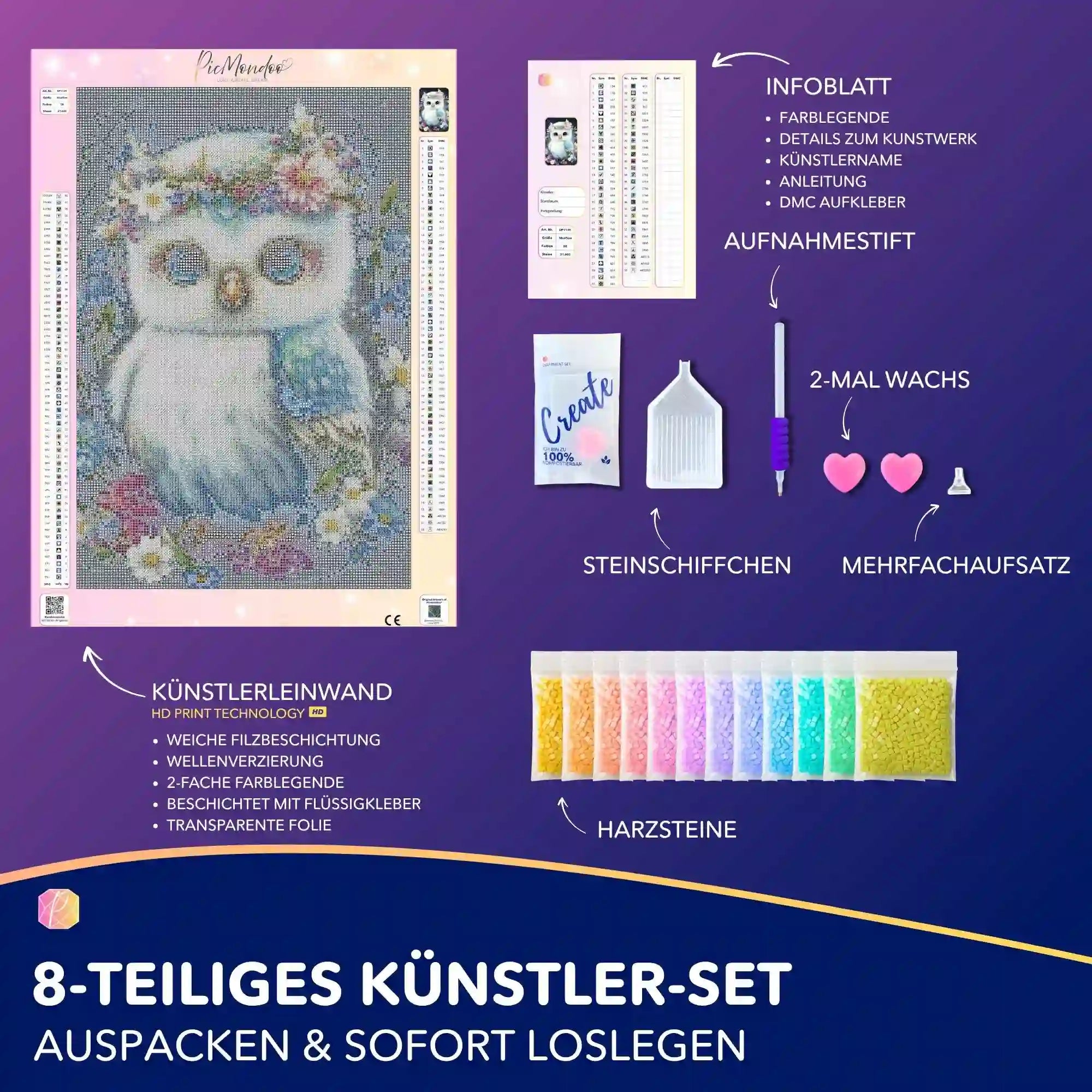 Diamond Painting - Eule im Blumenmeer