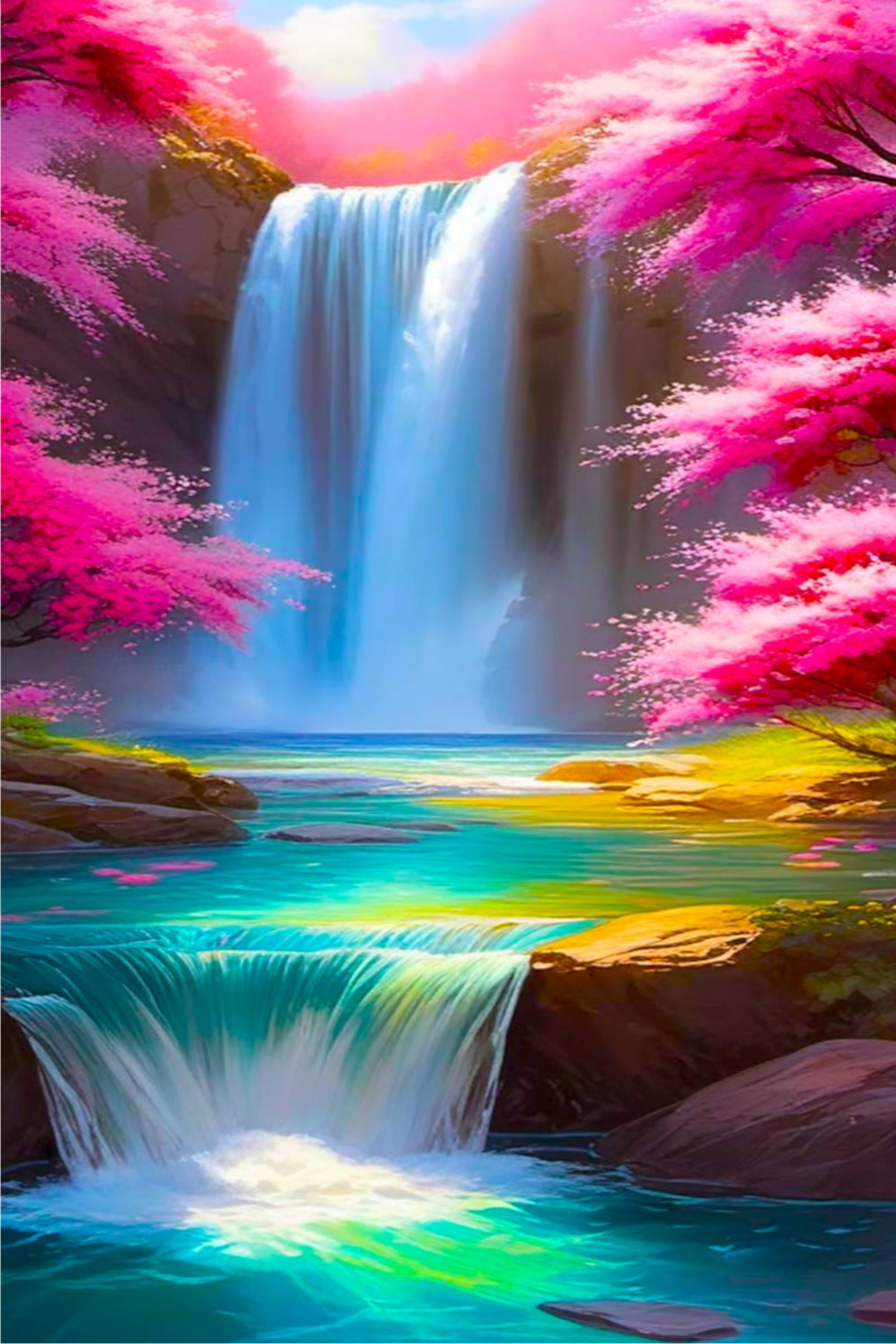 Diamond Painting - Kirschblüten am Wasserfall