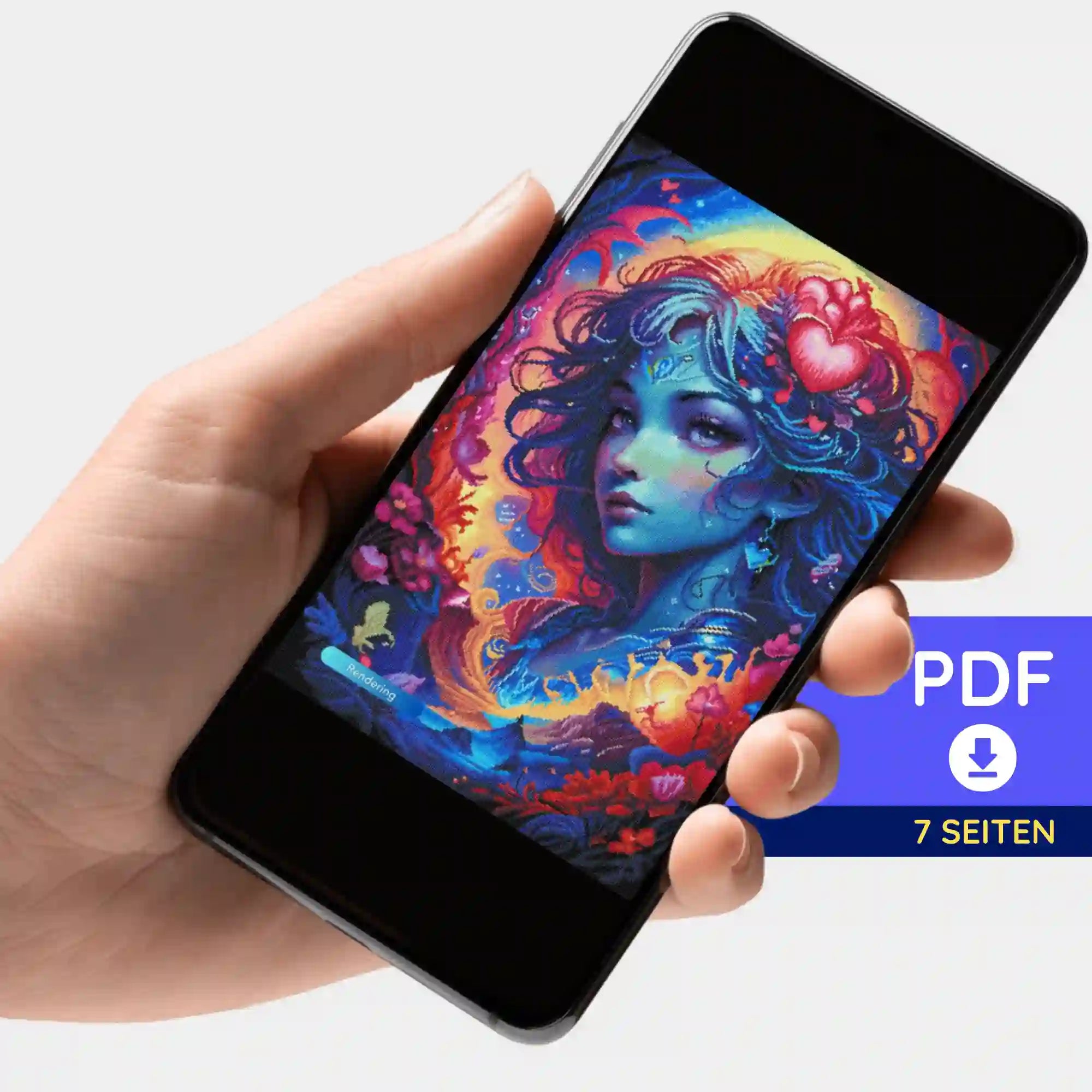 Digitale Diamond Painting Bildmappe als PDF für das Mystic Girl Motiv zum Download auf dem Smartphone