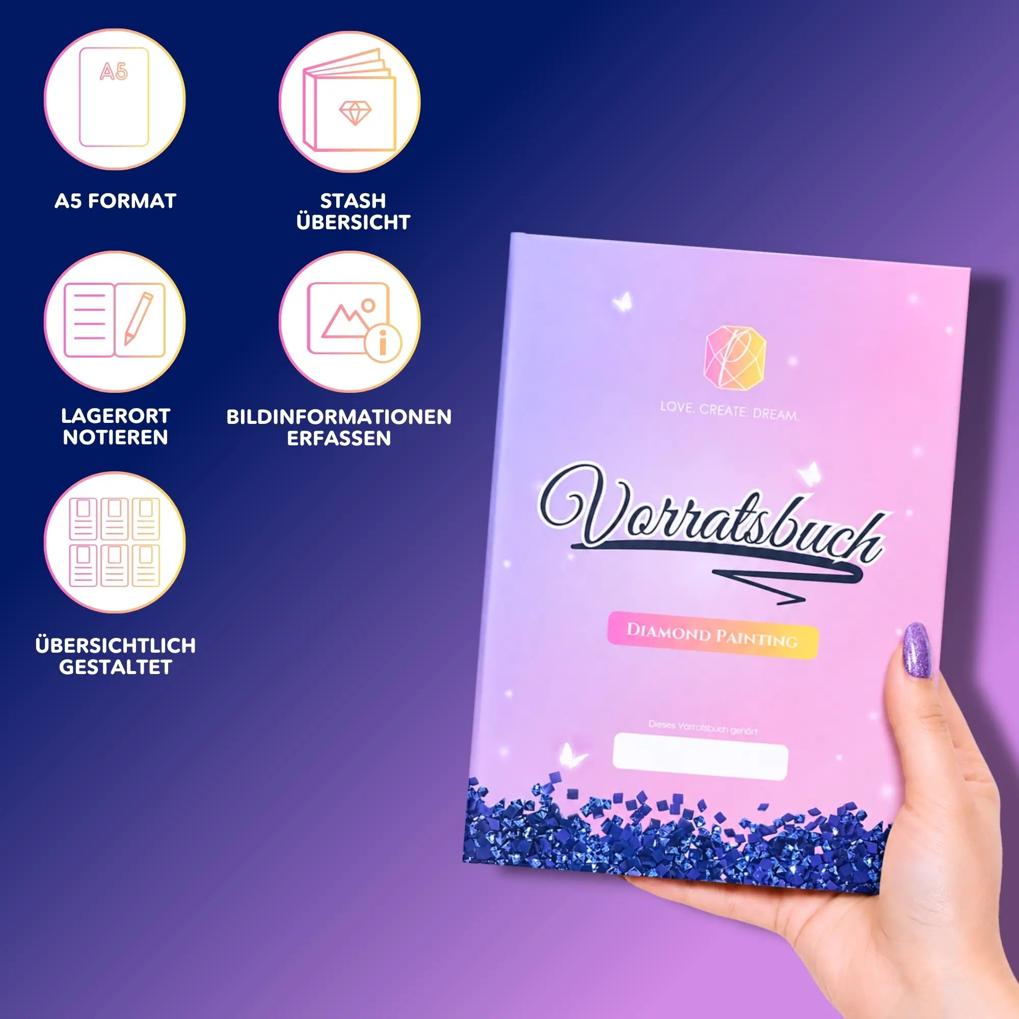 Diamond Painting Vorratsbuch zur Organisation und Erfassung von Stash-Details und Fortschritt deiner DIY-Kunstwerke