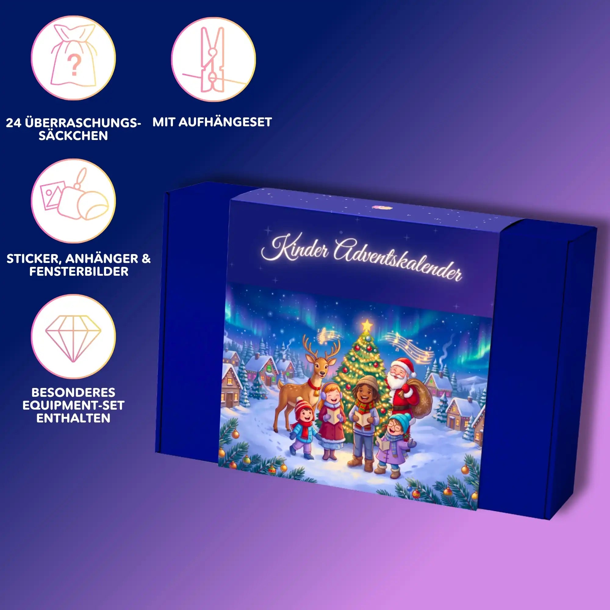 Picmondoo Diamond Painting Adventskalender für Kinder mit 24 Überraschungen, Zubehör und festlichem Weihnachtsmotiv.