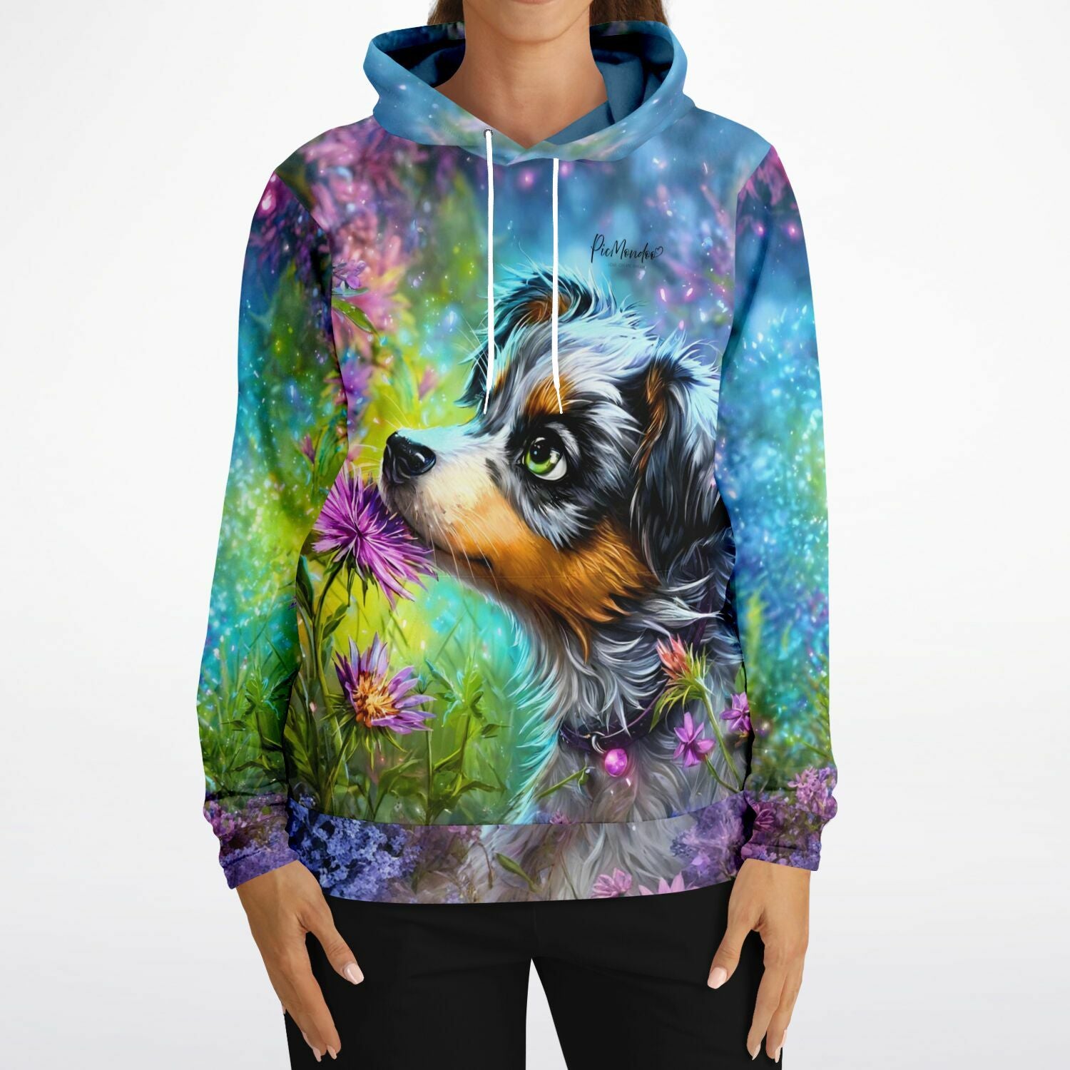 Dreamer Hoodie mit farbenfrohem Hundemotiv, perfekt passend zu unseren kreativen Malen nach Zahlen und Diamond Painting Sets.