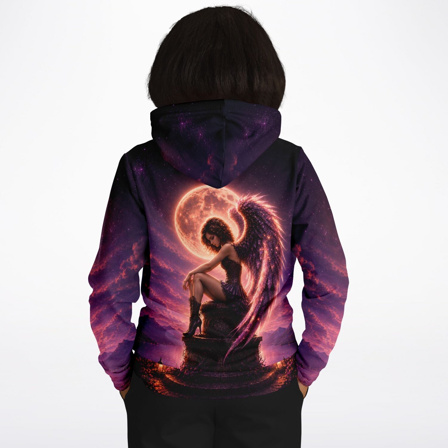 Dreamer Hoodie Aurelia Nachtflügel mit Engel, Vollmond und Galaxie-Print im Stil unserer Diamond Painting Motive