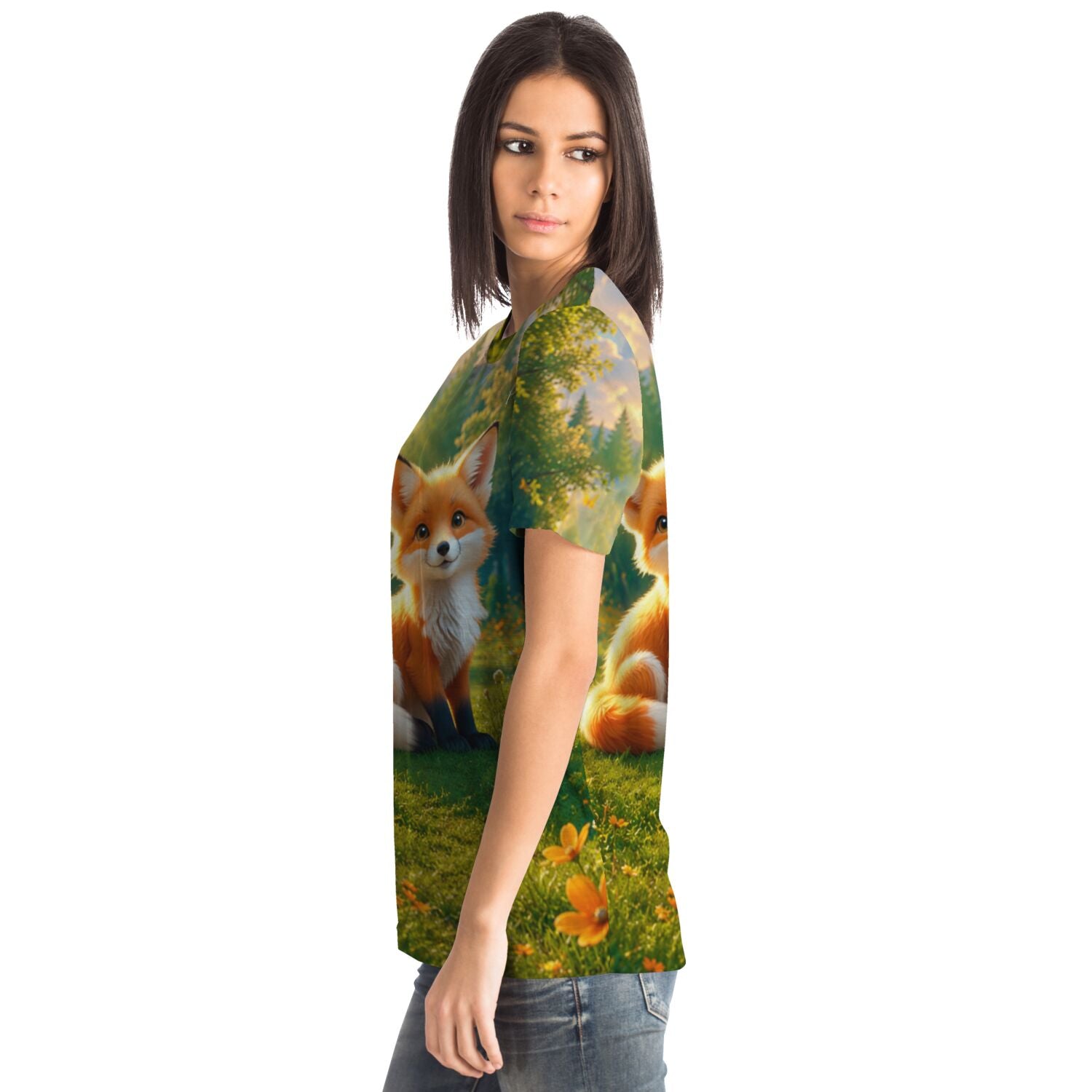 Frau trägt Dreamer T-Shirt mit liebevollem Fuchs-Motiv, inspiriert von Diamond Painting und Malen nach Zahlen Designs