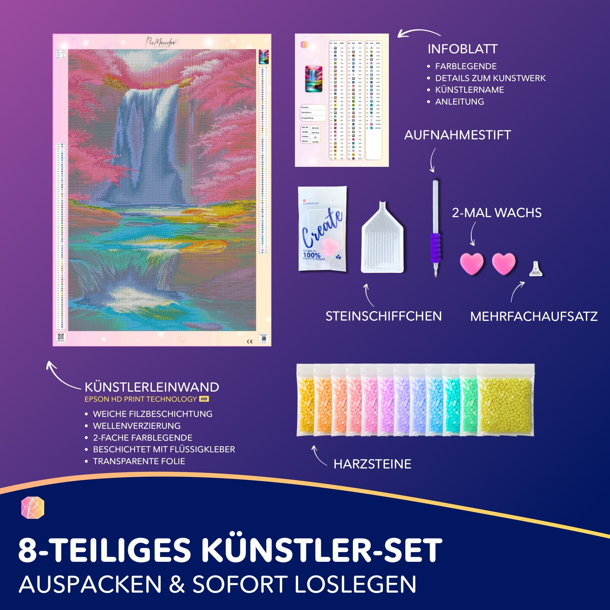 Diamond Painting - Kirschblüten am Wasserfall