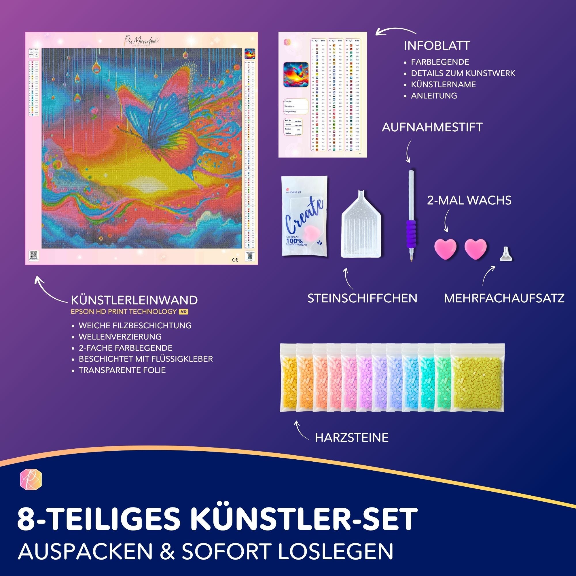 Diamond Painting 100 Farben Special - Schmetterlinge im Regenbogenfluss