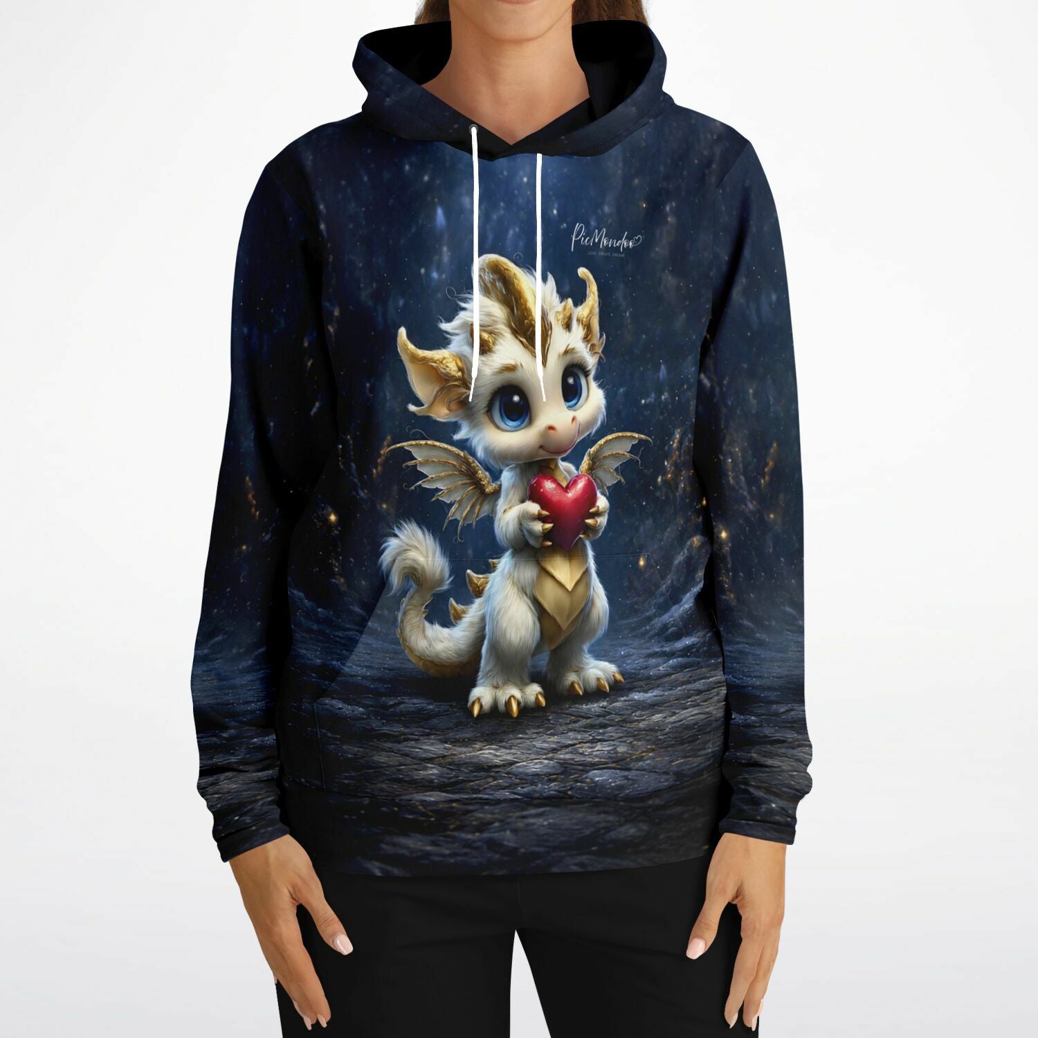 Dreamer Hoodie Herzlicht mit süßem Drachen Motiv, ideal für Fans von Diamond Painting und kreativen Bastelsets.